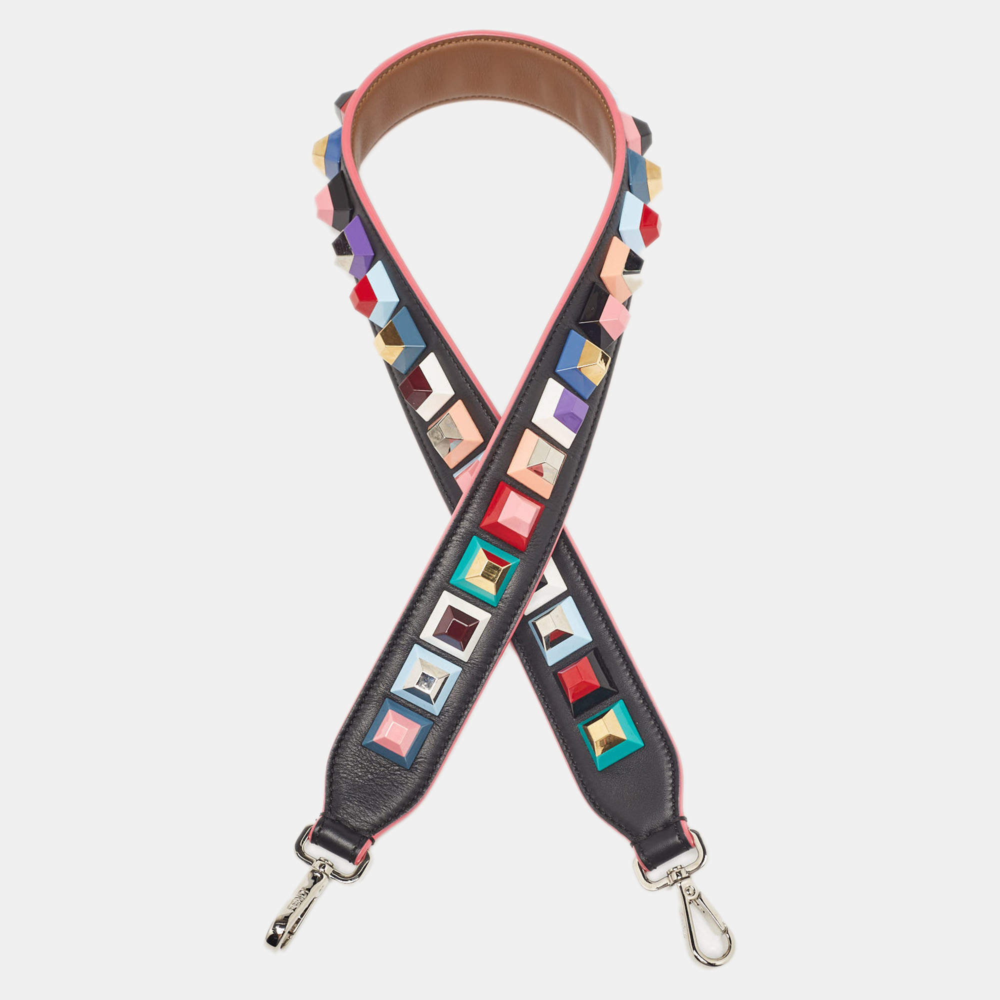 Pre Owned Fendi Multicolor Leather Studded Strap You Shoulder Bag Strap