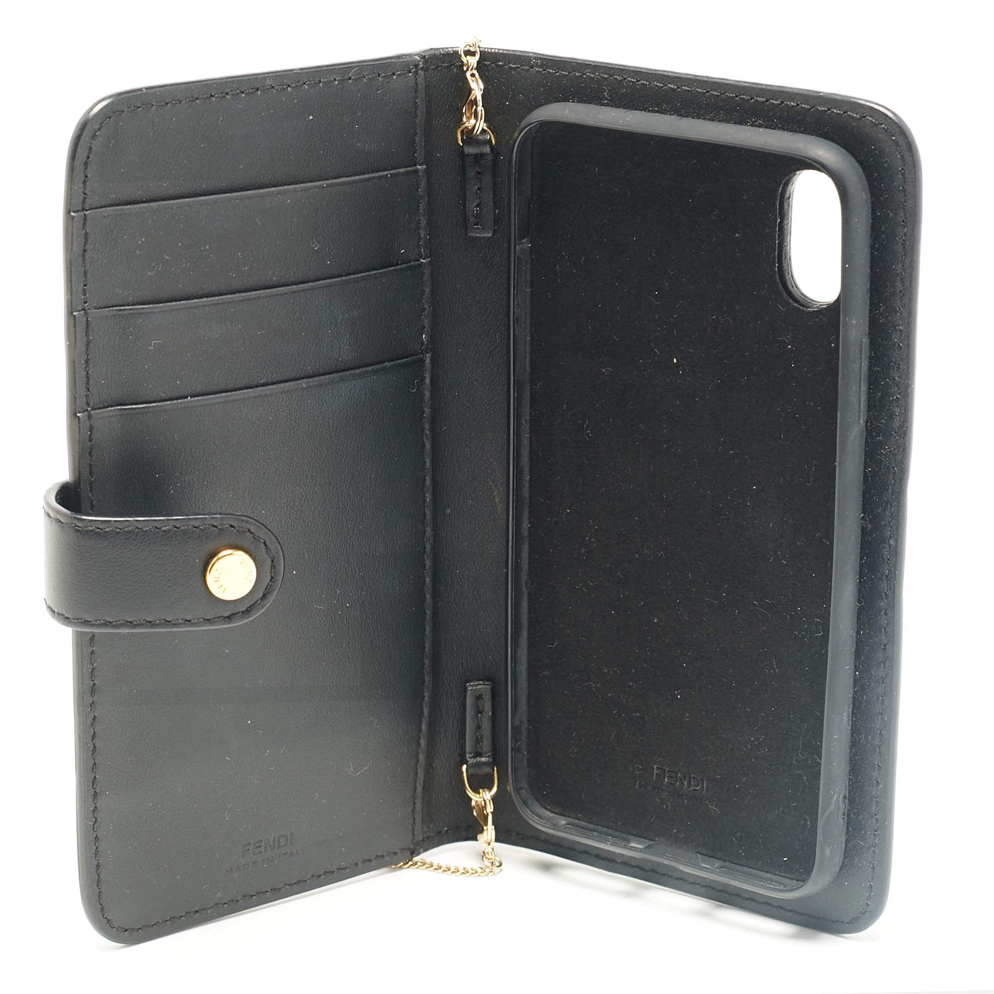 即発 FENDI カール KARLITO スマホケース iPhone 6/6S 黒 メタル Fendi Black Leather and Fox Fur Karlito iPhone 6 Case Fendi