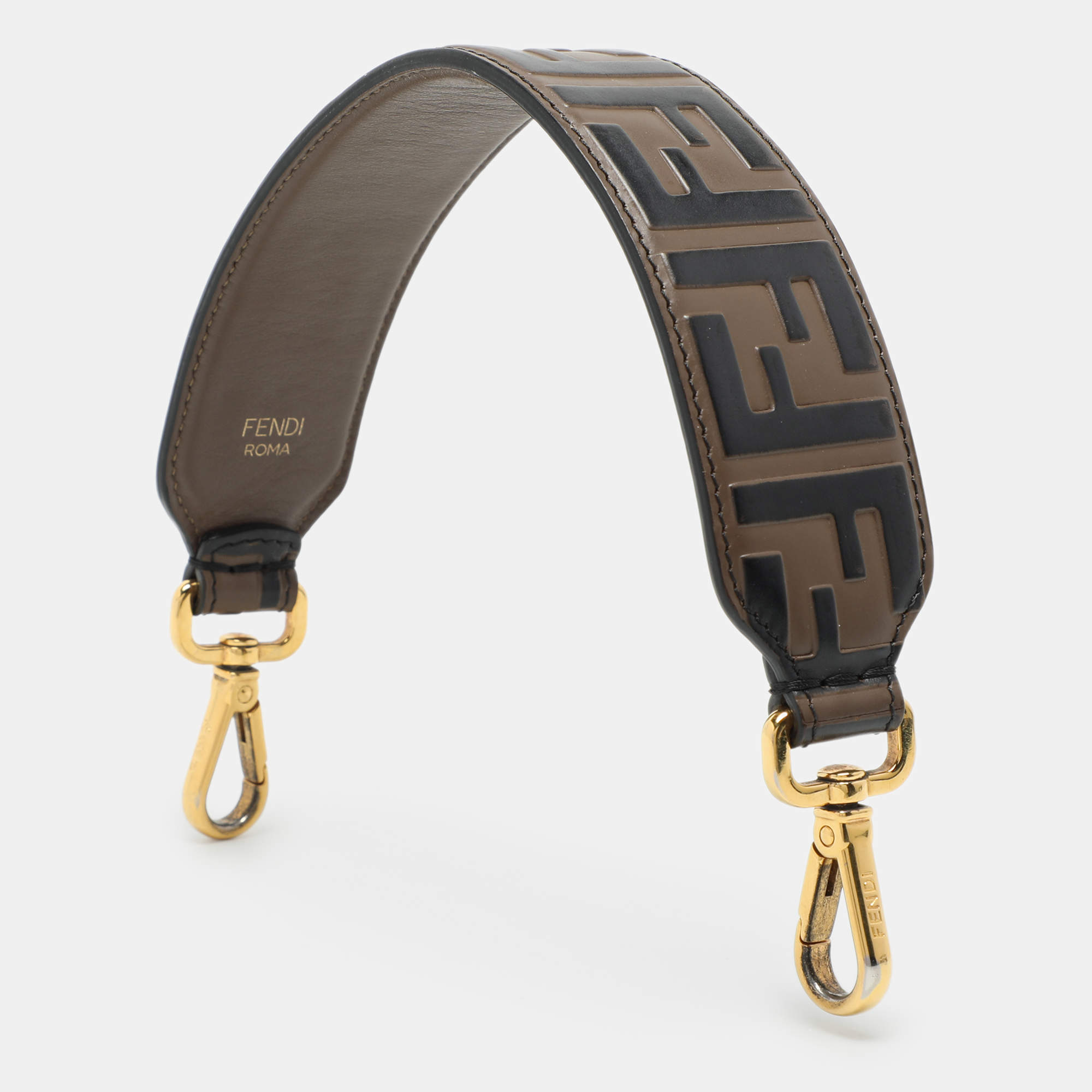 Fendi Brown FF Embossed Leather Strap You Shoulder Strap