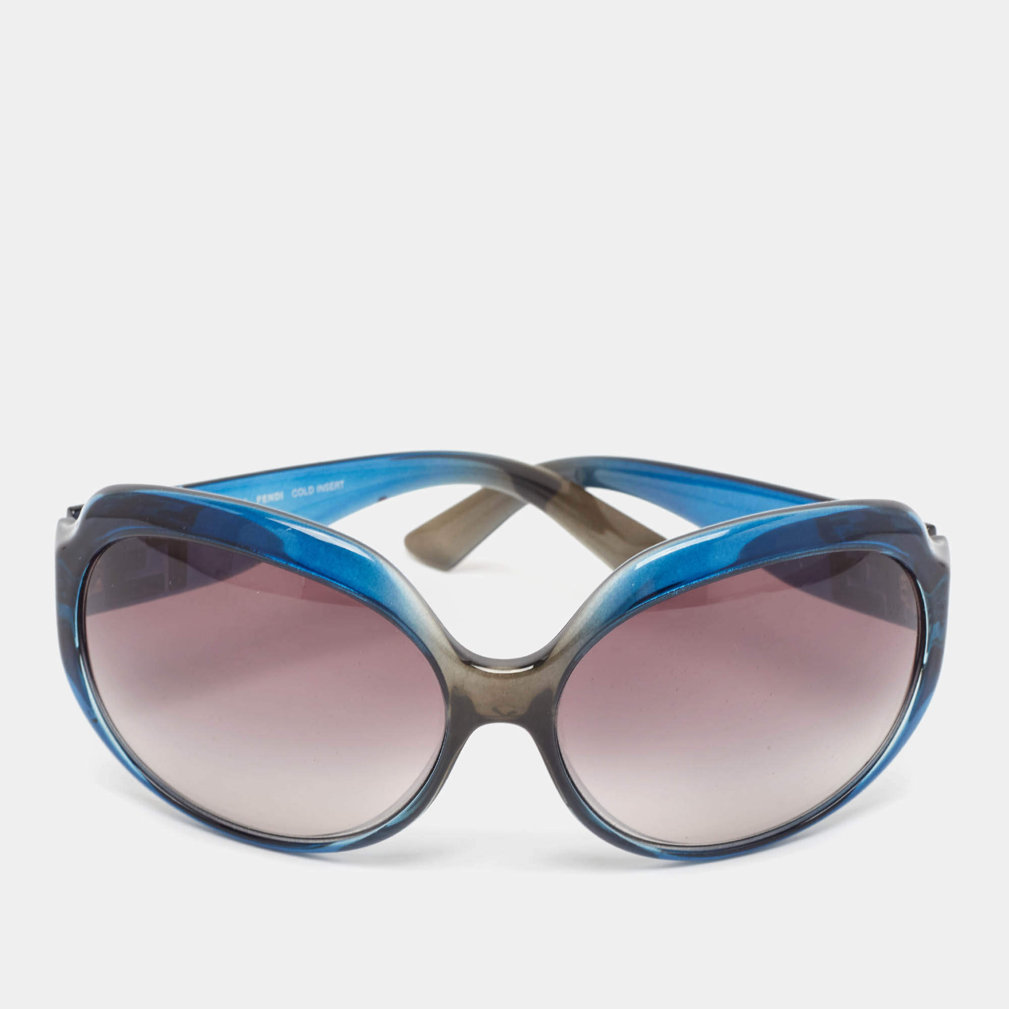 Pre Owned Fendi Black Gradient Blue FS500 Oversized Sunglasses