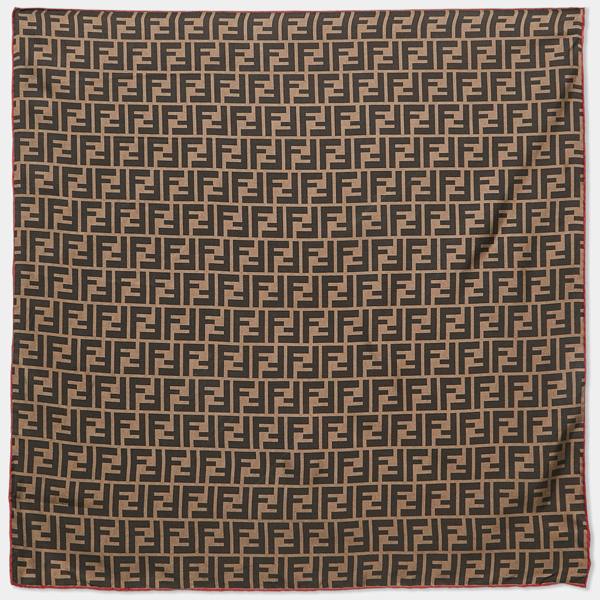 Pre Owned Fendi Brown Zucca Print Silk Fendirama Foulard Scarf