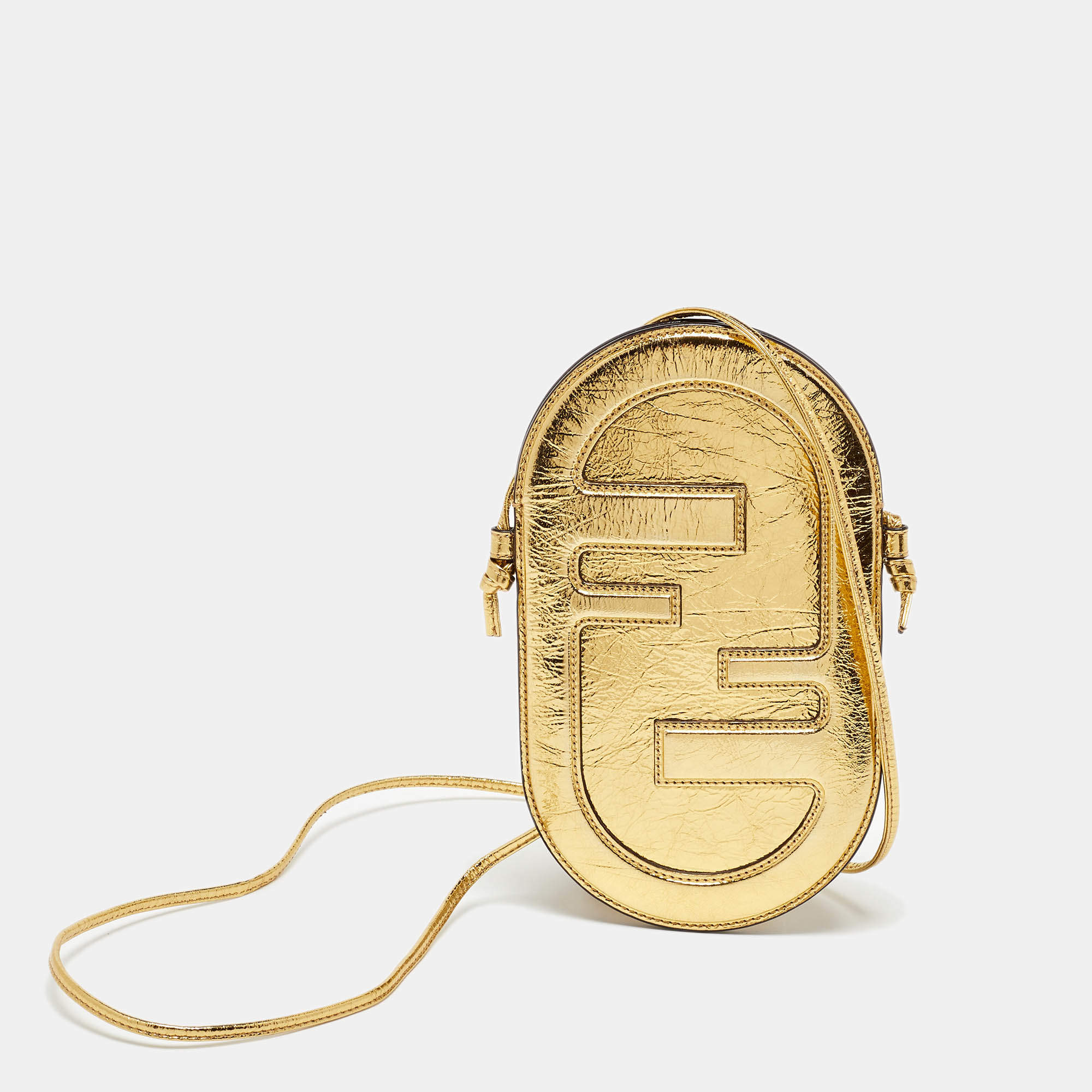 Fendi Gold Metallic Leather O'Lock Phone Pouch