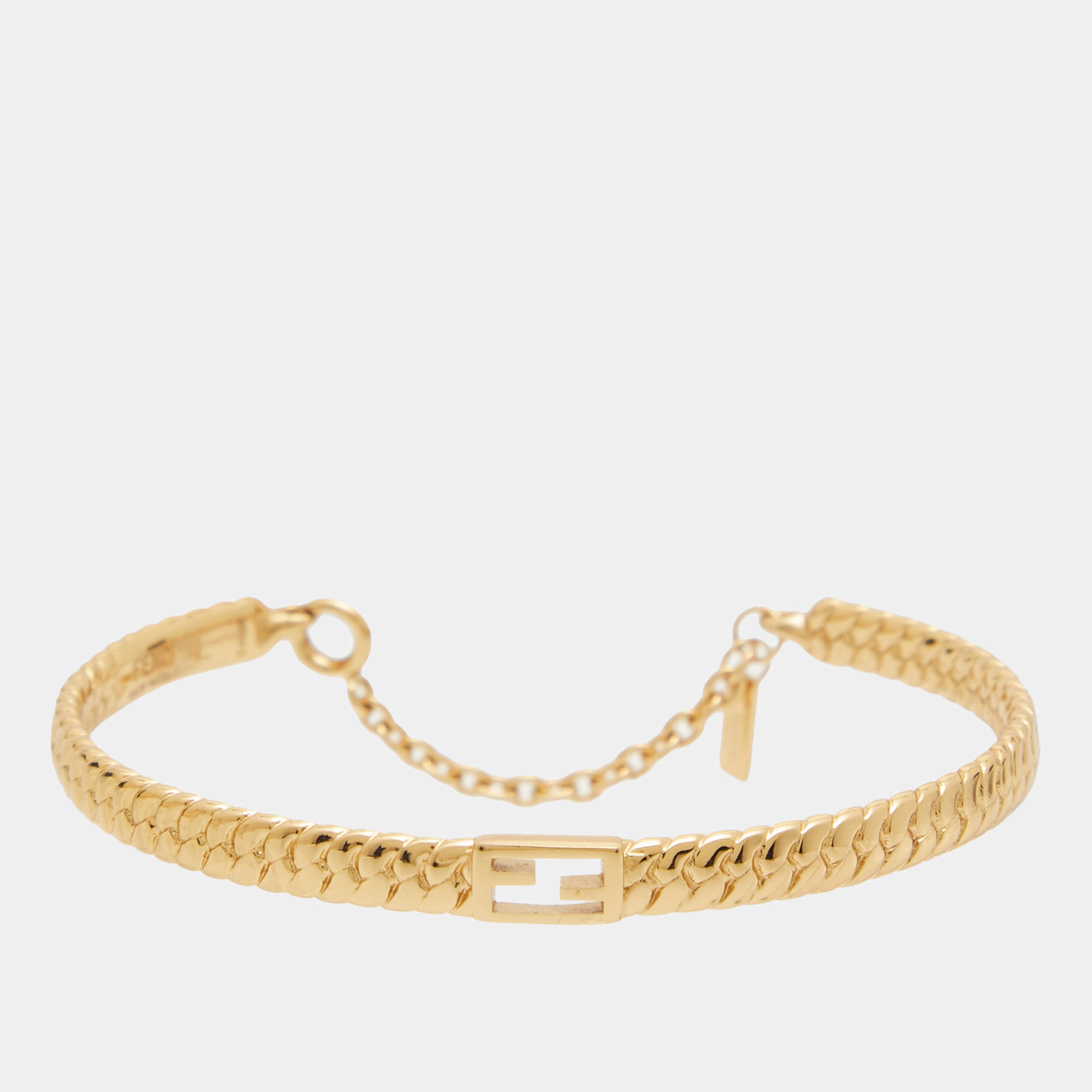 Pre Owned Fendi Baguette Gold Tone Cuff Bracelet L