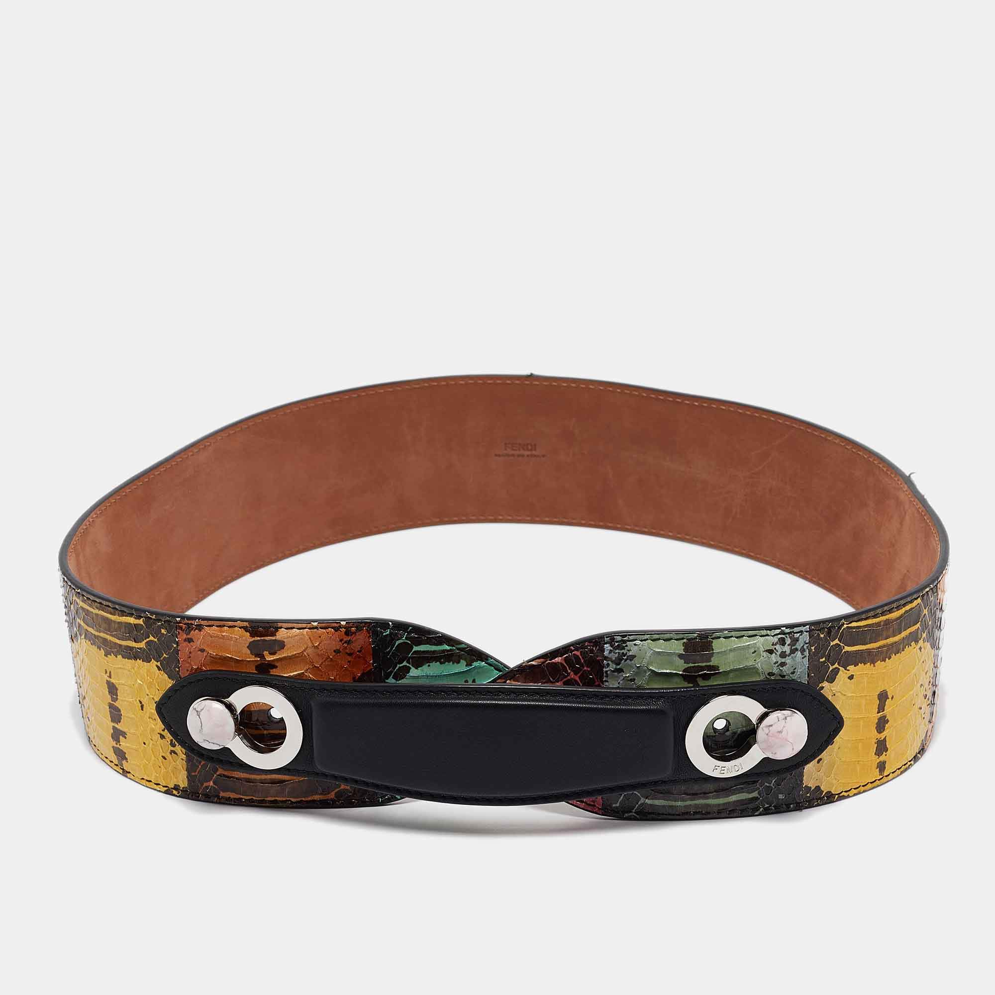 مملوكة مسبقًا Fendi Multicolor Watersnake Leather Waist Belt 85CM
