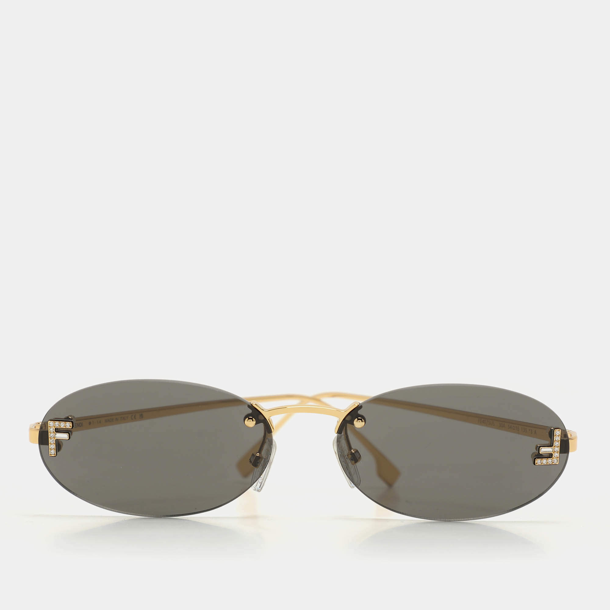 Pre Owned Fendi Black/Gold FF4075US FF Crystals Oval Sunglasses