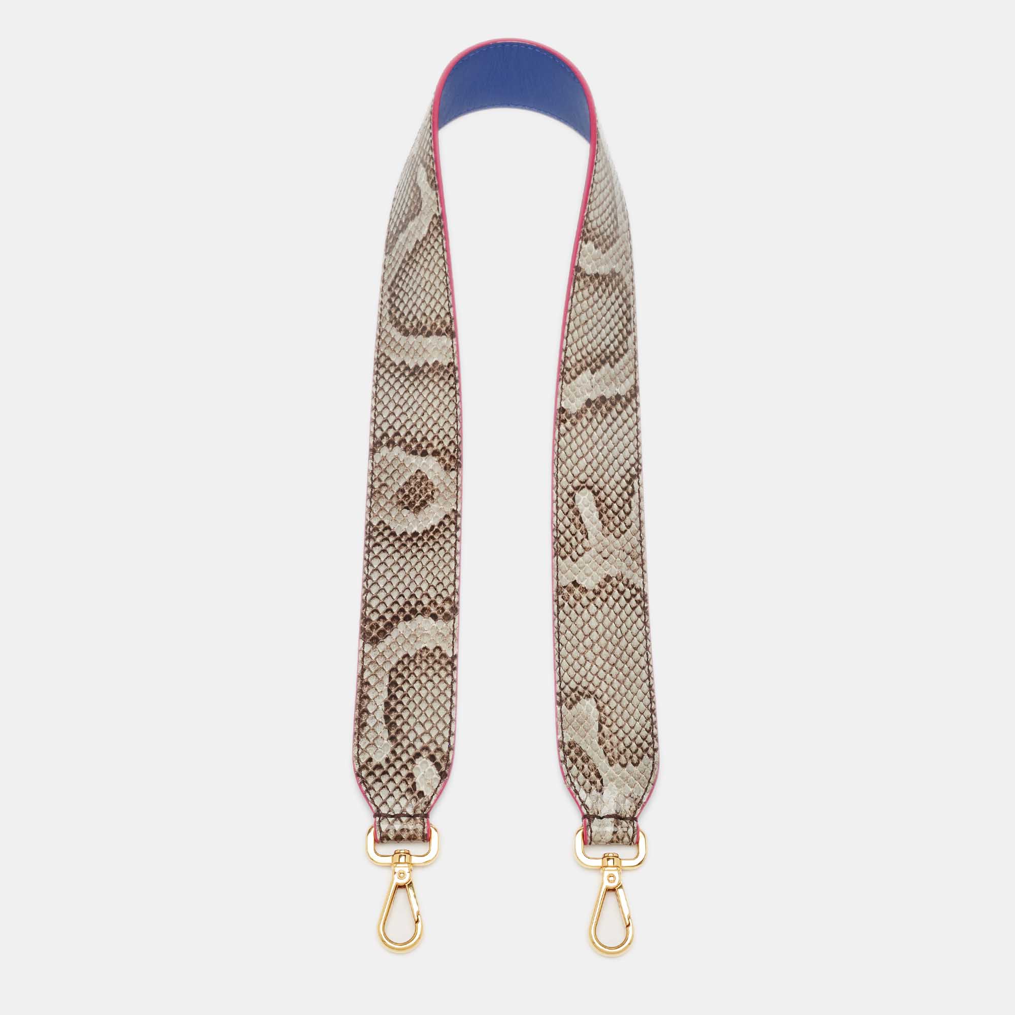 Pre Owned Fendi Grey/Blue Snakeskin Strap You Shoulder Bag Strap