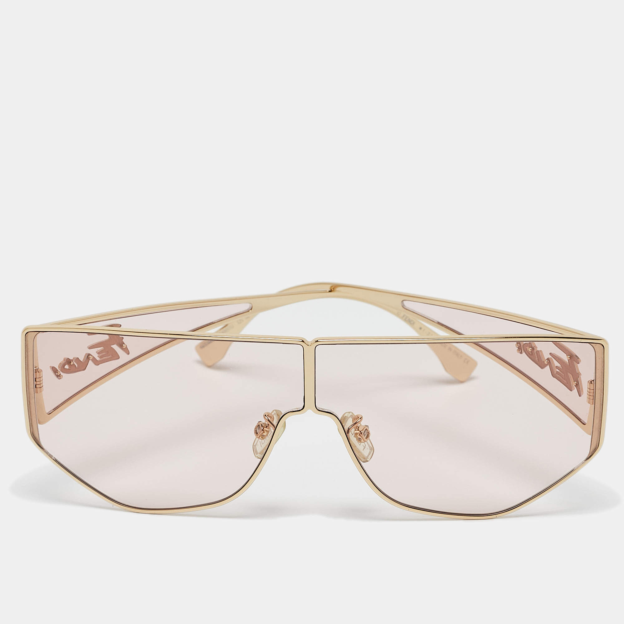 Pre Owned Fendi Gold Tone/Pink FE40051U Disco Shield Sunglasses