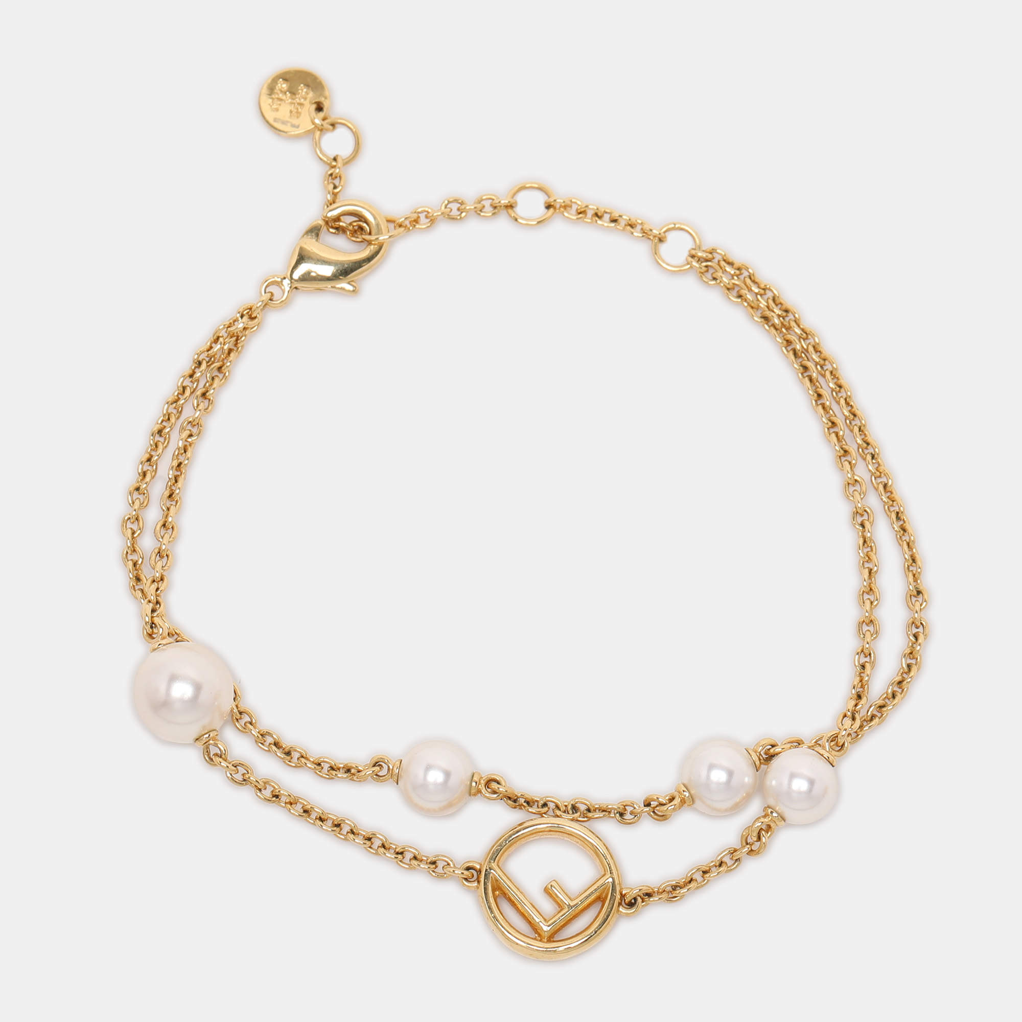 Fendi F is Fendi Faux Pearl Gold Tone Station Bracelet Fendi TLC