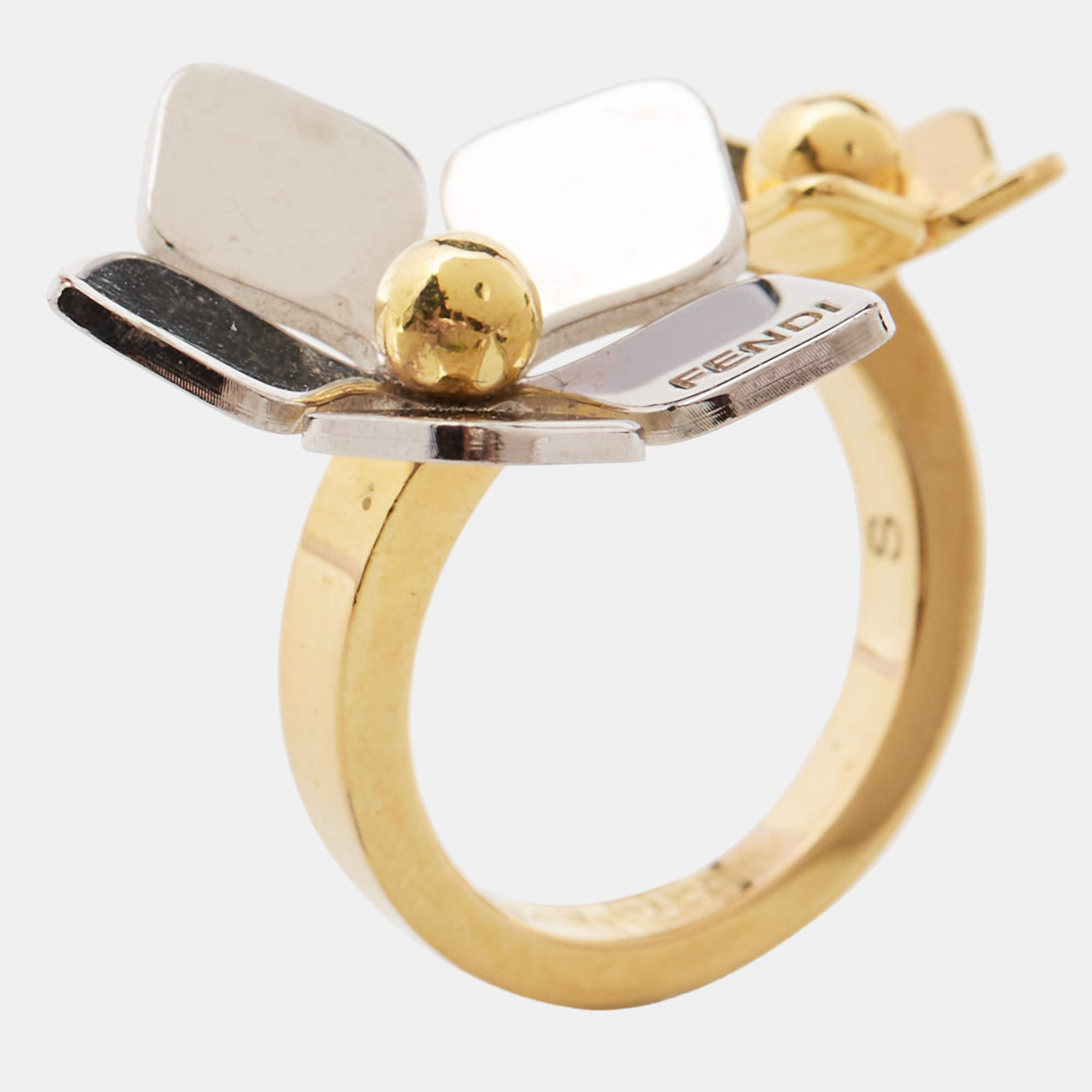 Fendi Flower Two Tone Cocktail Ring Size 51