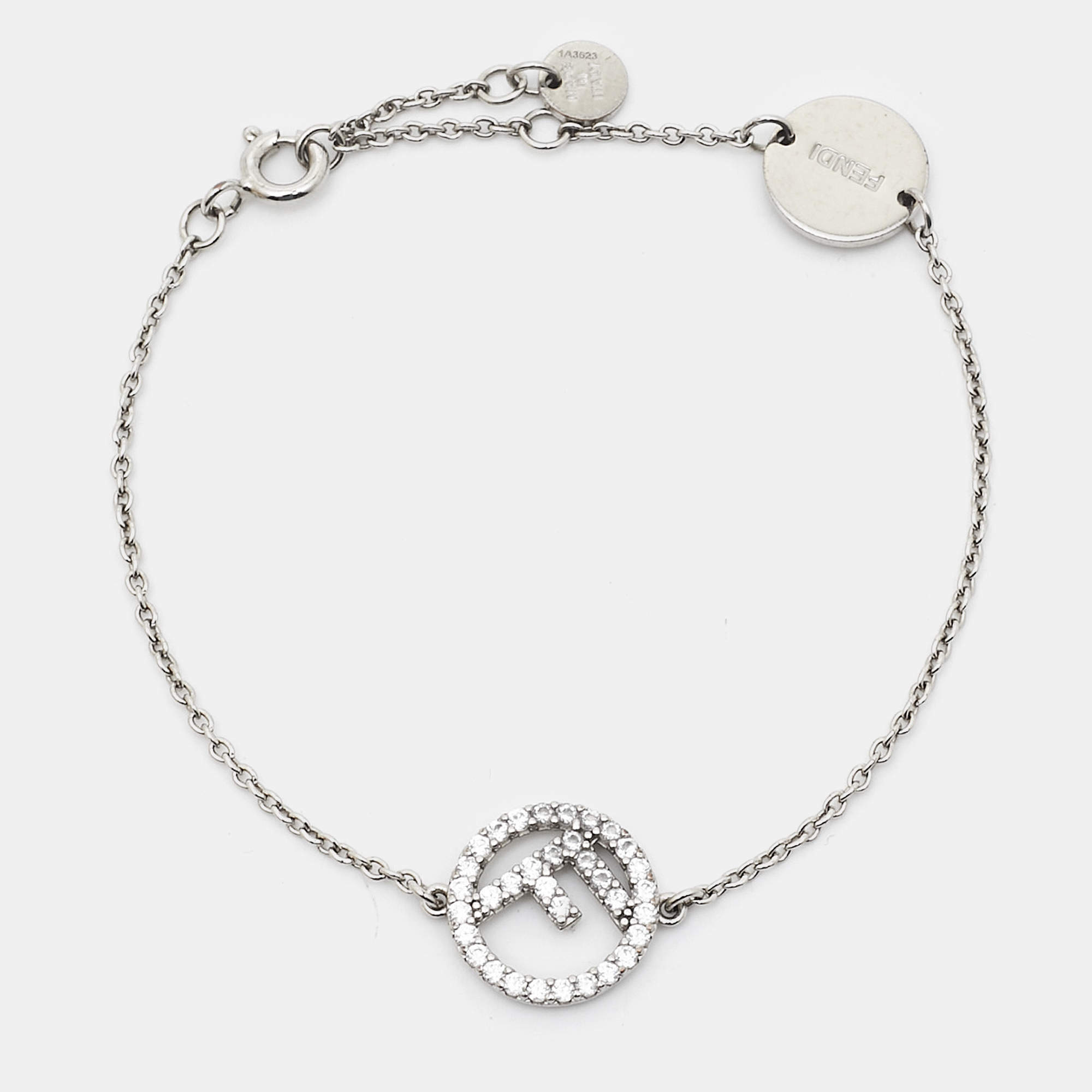 مملوكة مسبقًا Fendi F is Fendi Crystals Silver Tone Bracelet