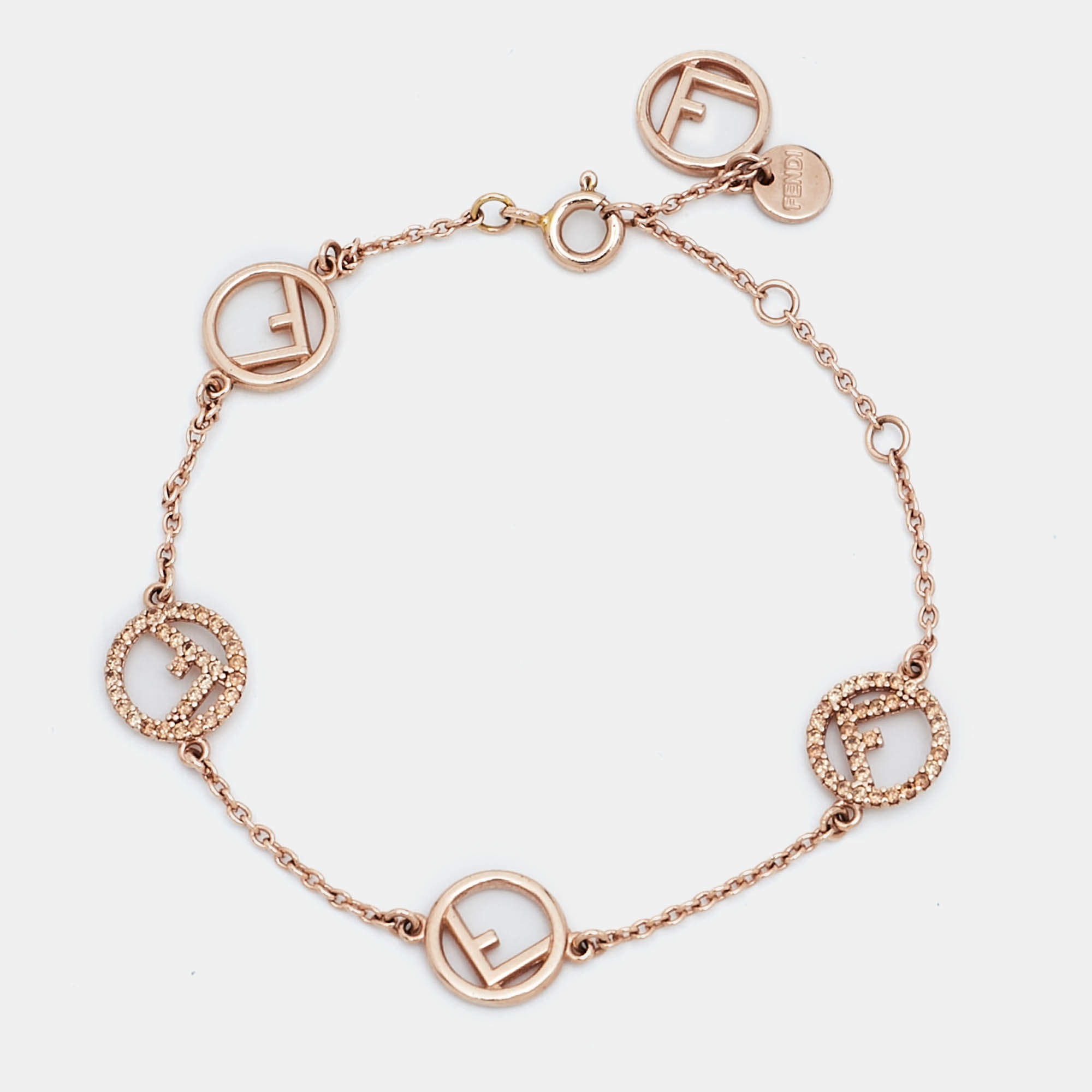 مملوكة مسبقًا Fendi F is Fendi Crystals Rose Gold Tone Logo Station Bracelet