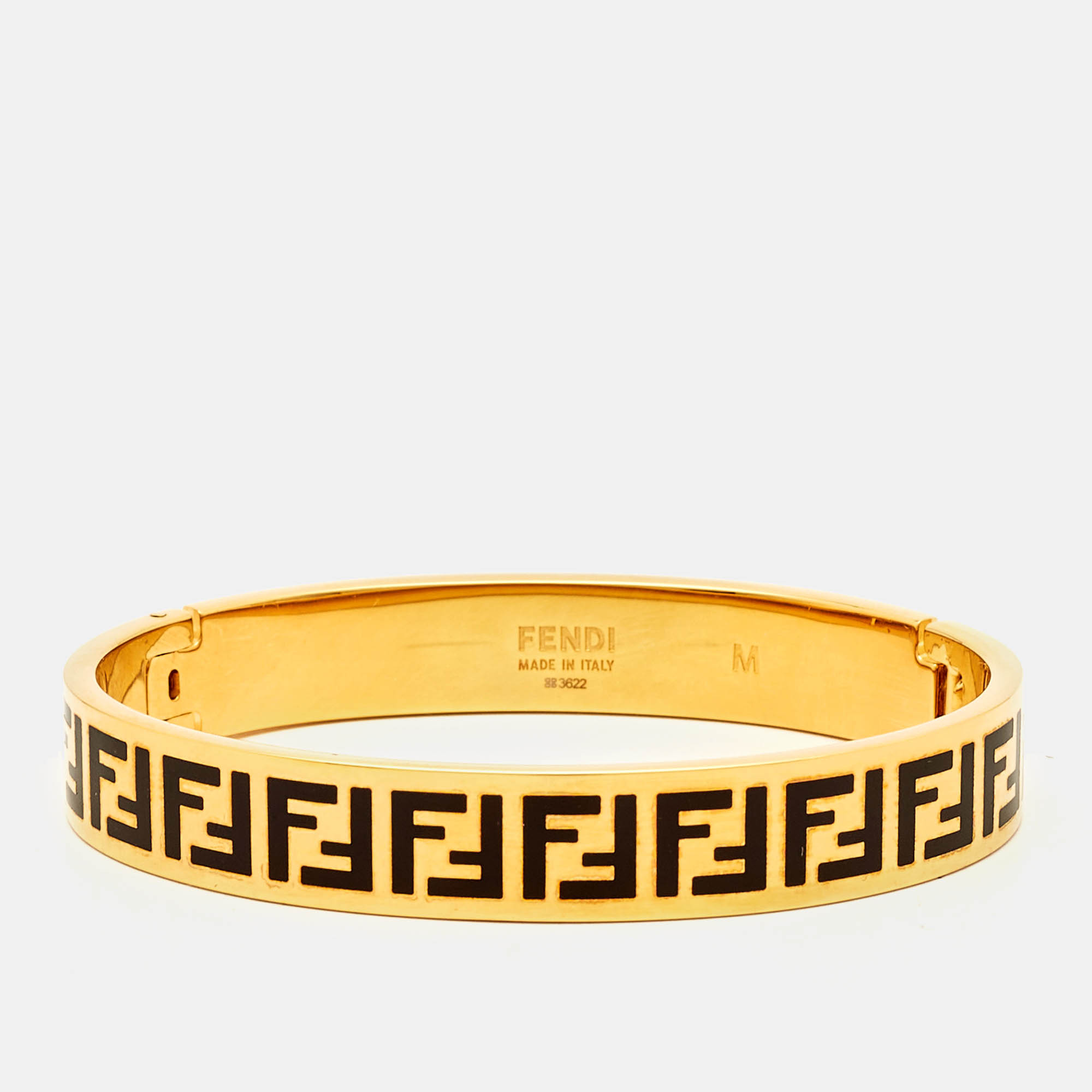 Pre Owned Fendi FF Enamel Gold Tone Bracelet M