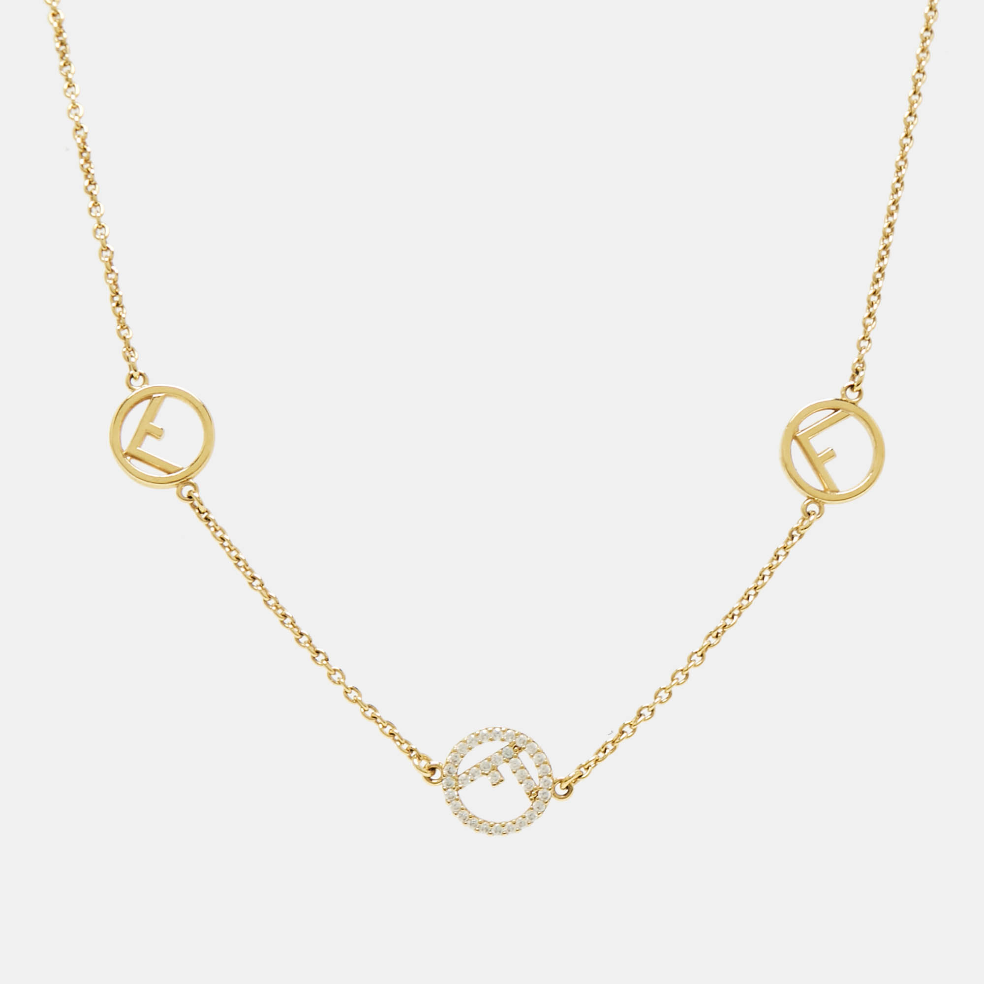 Pre Owned Fendi F is Fendi Gold Tone Crystal Logo Station Bracelet