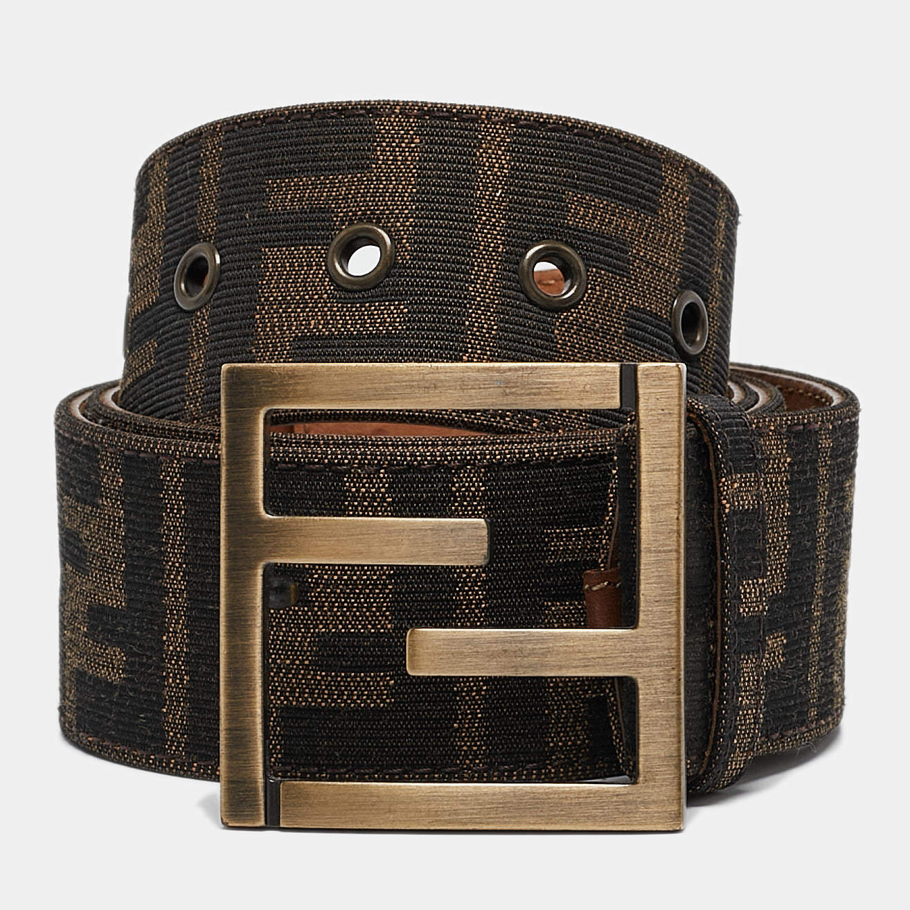 Fendi Brown Zucca Canvas FF Logo Buckle Belt 90 CM