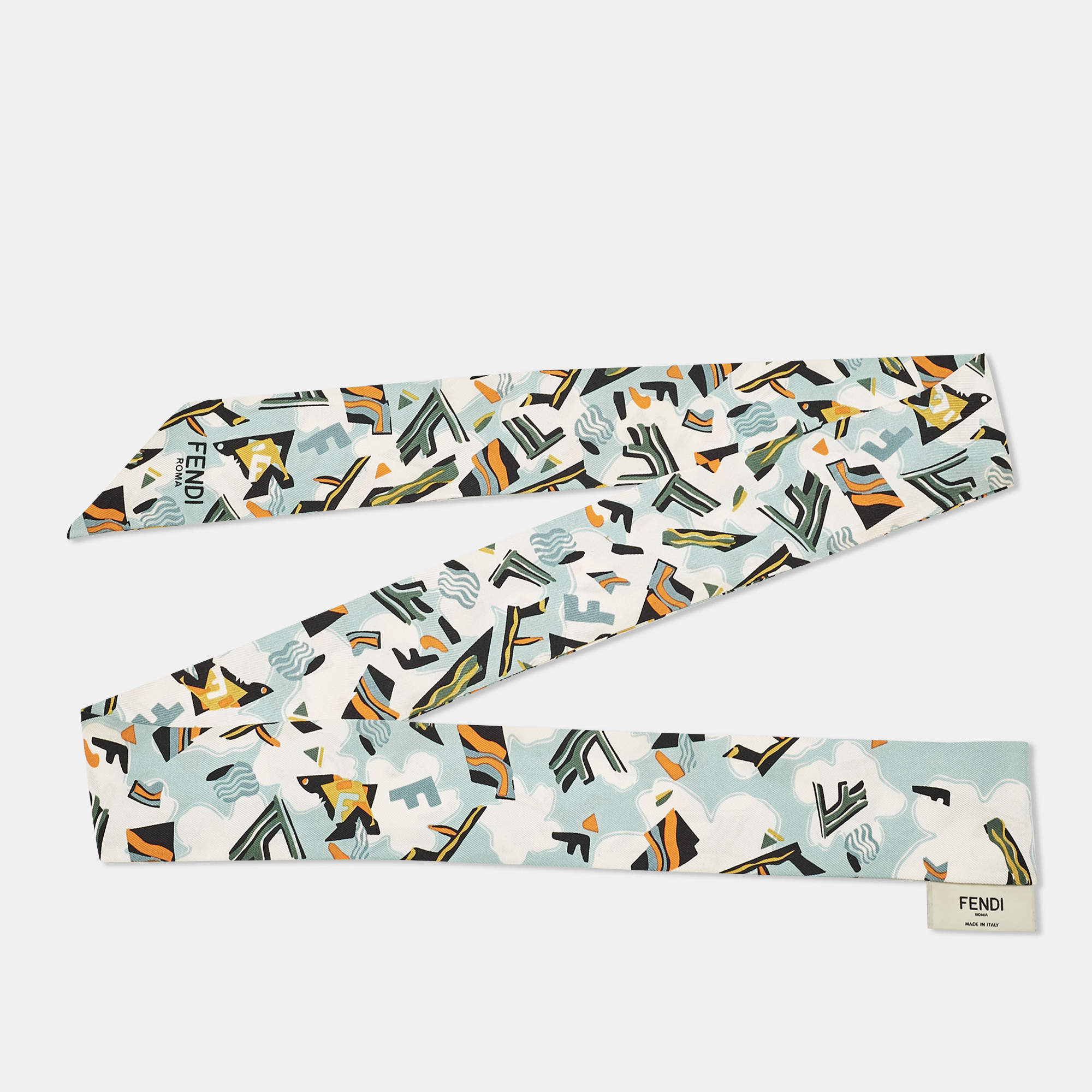 Fendi Blue Print Silk Rappy Bandeau Scarf