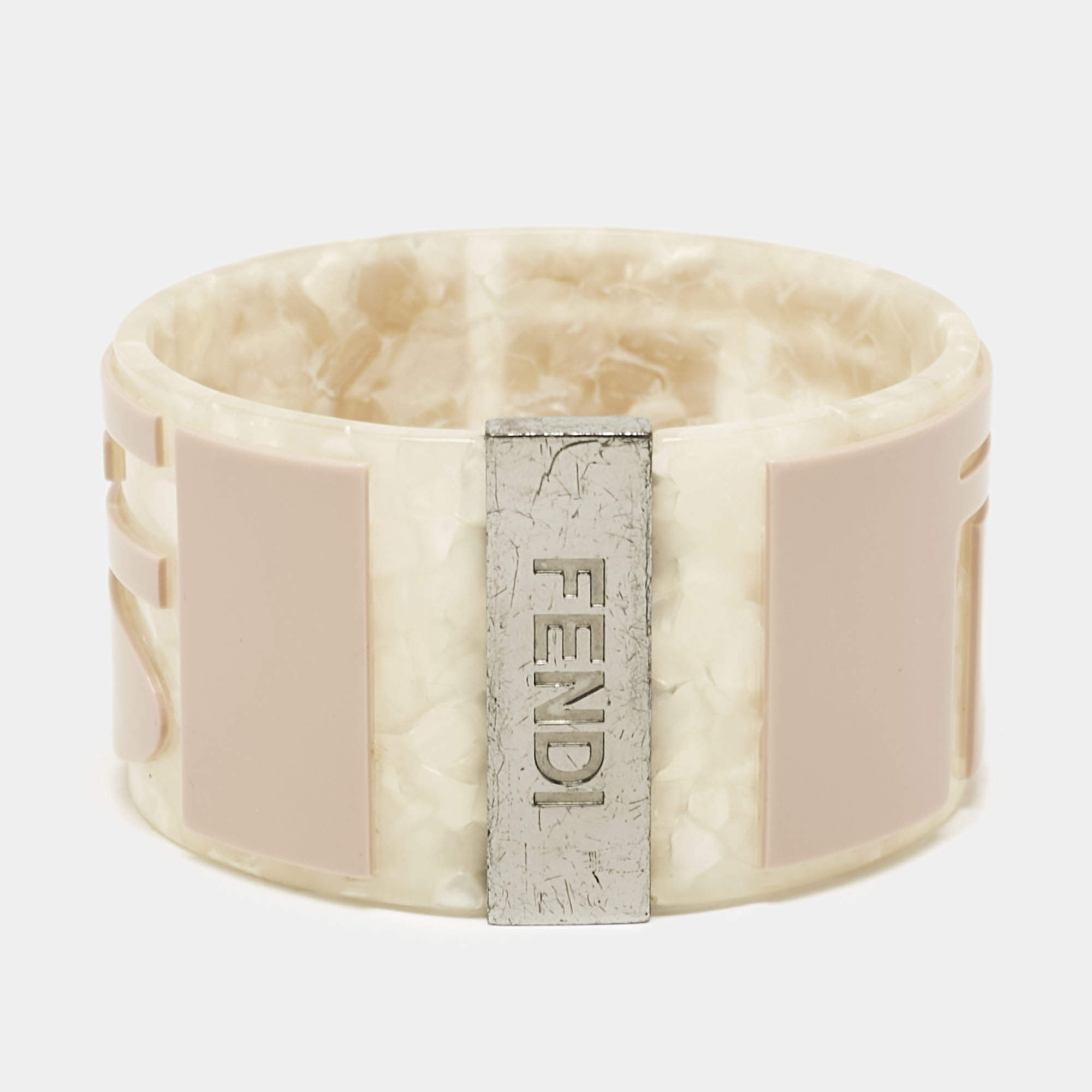 Fendi Logo Resin Silver Tone Bangle Bracelet