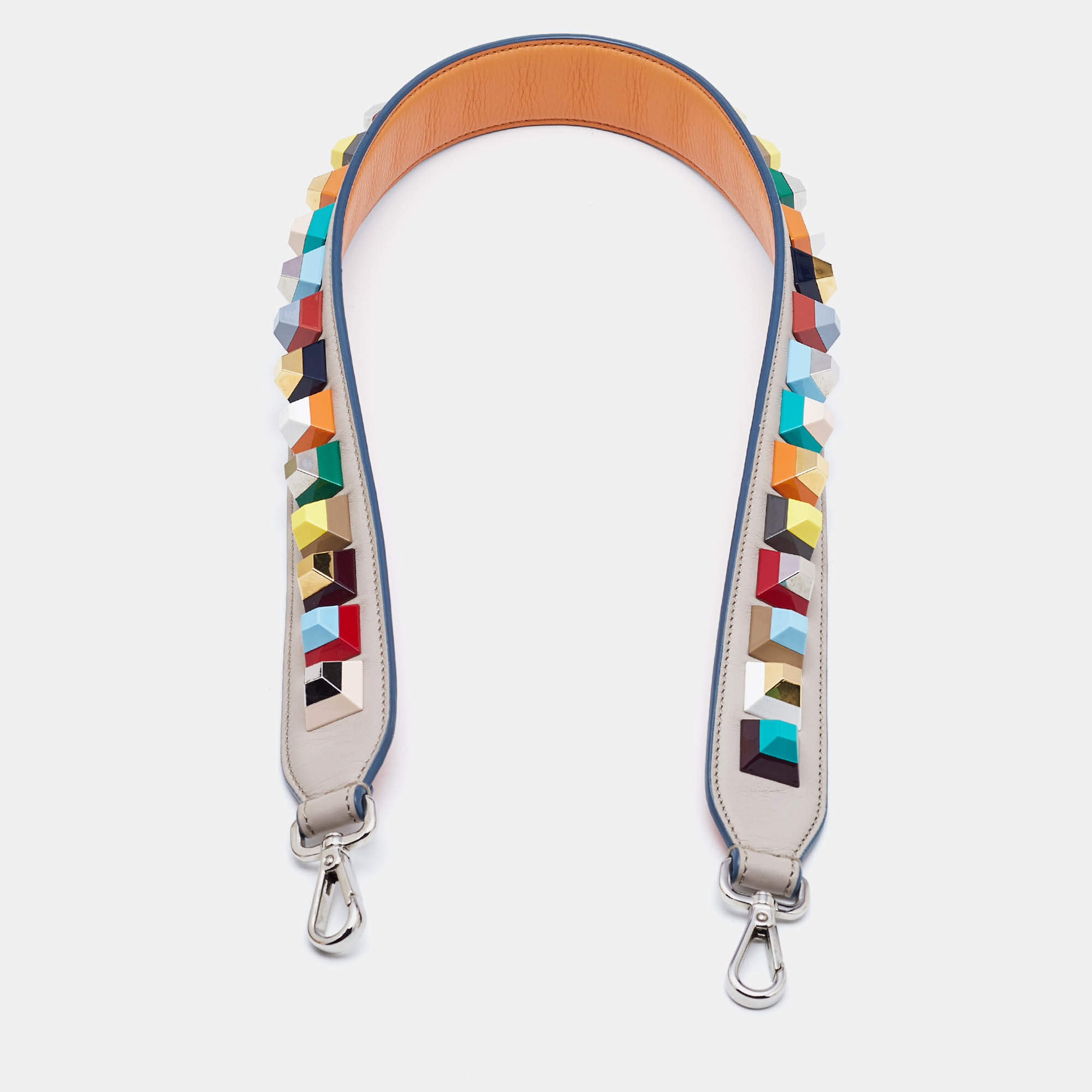 Fendi Grey Leather Multicolor Studded Strap You Shoulder Bag Strap