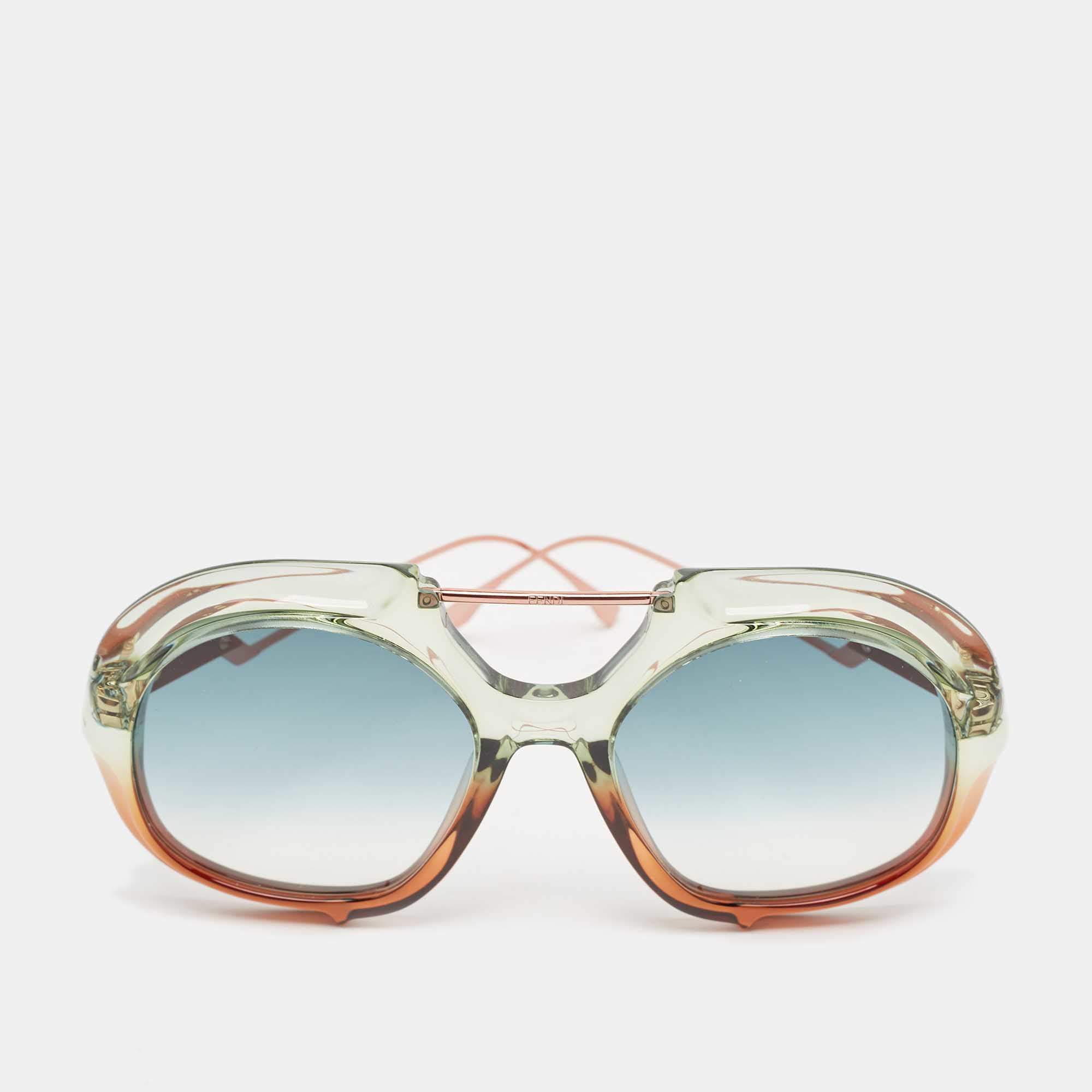 مملوكة مسبقًا Fendi Blue/Green Gradient FF316 Tropical Shine Aviator Sunglasses