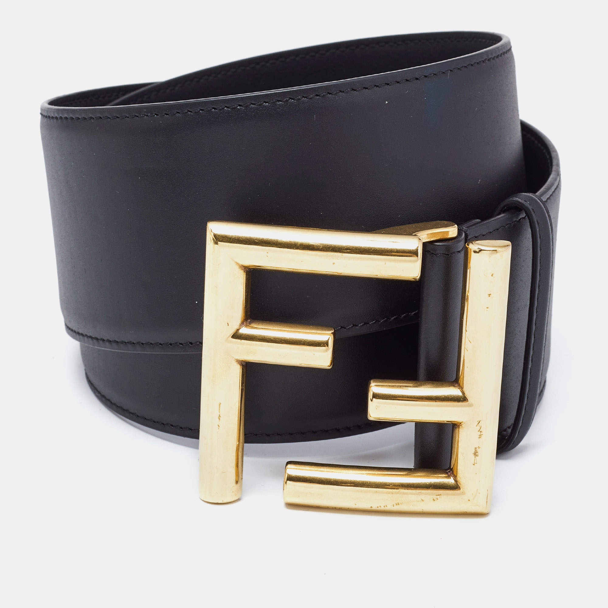 Fendi Black Leather FF Buckle Waist Belt 75 CM