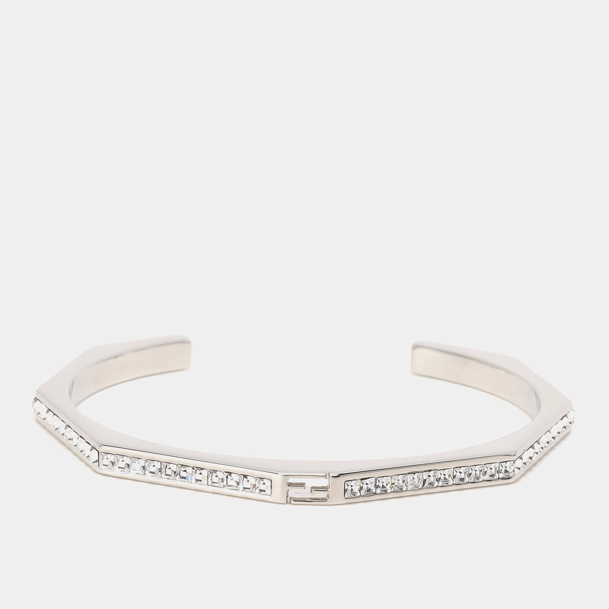 Pre Owned Fendi Baguette Silver Tone Open Cuff Bracelet