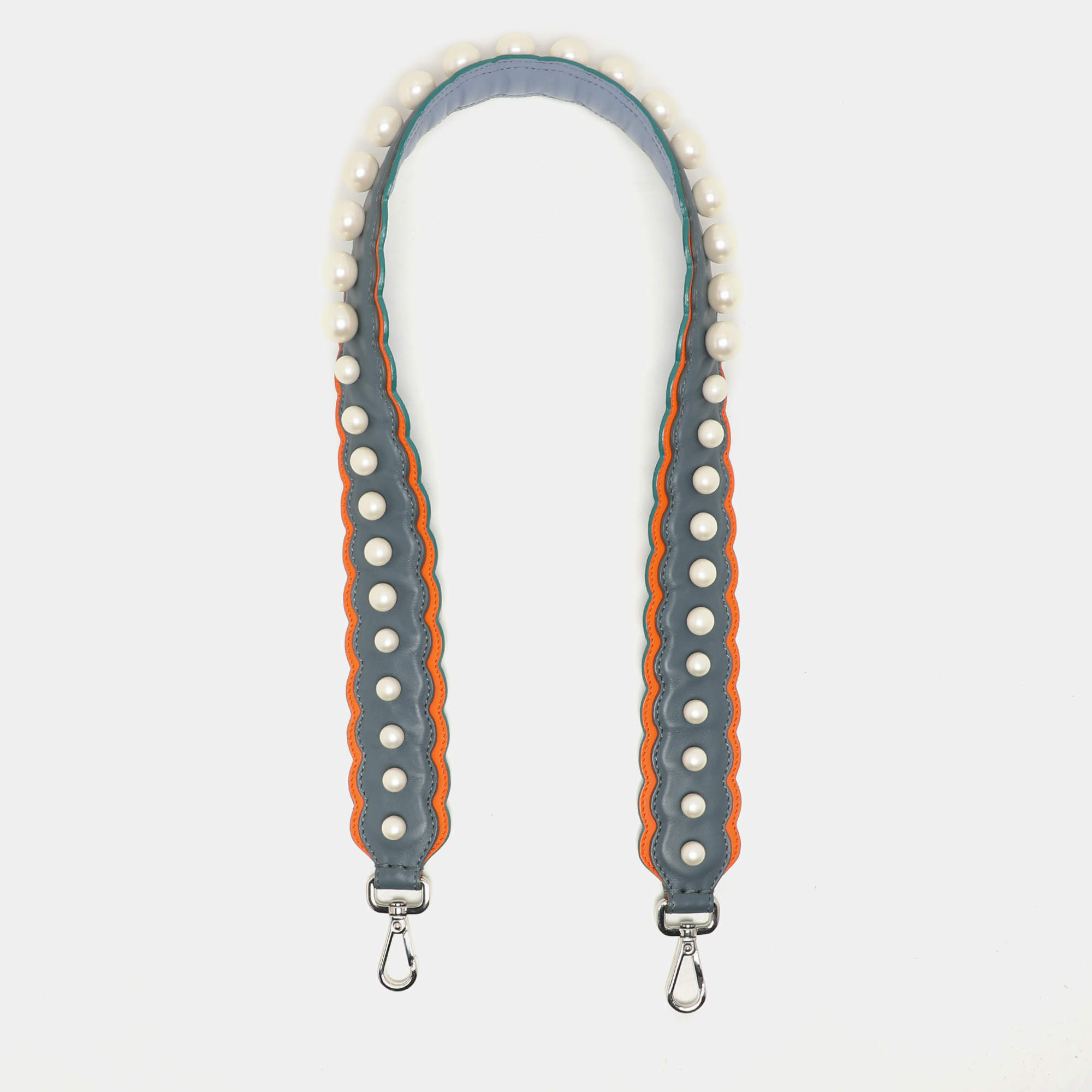 Fendi Blue/Orange Leather Pearl Embellished Strap You Shoulder Strap