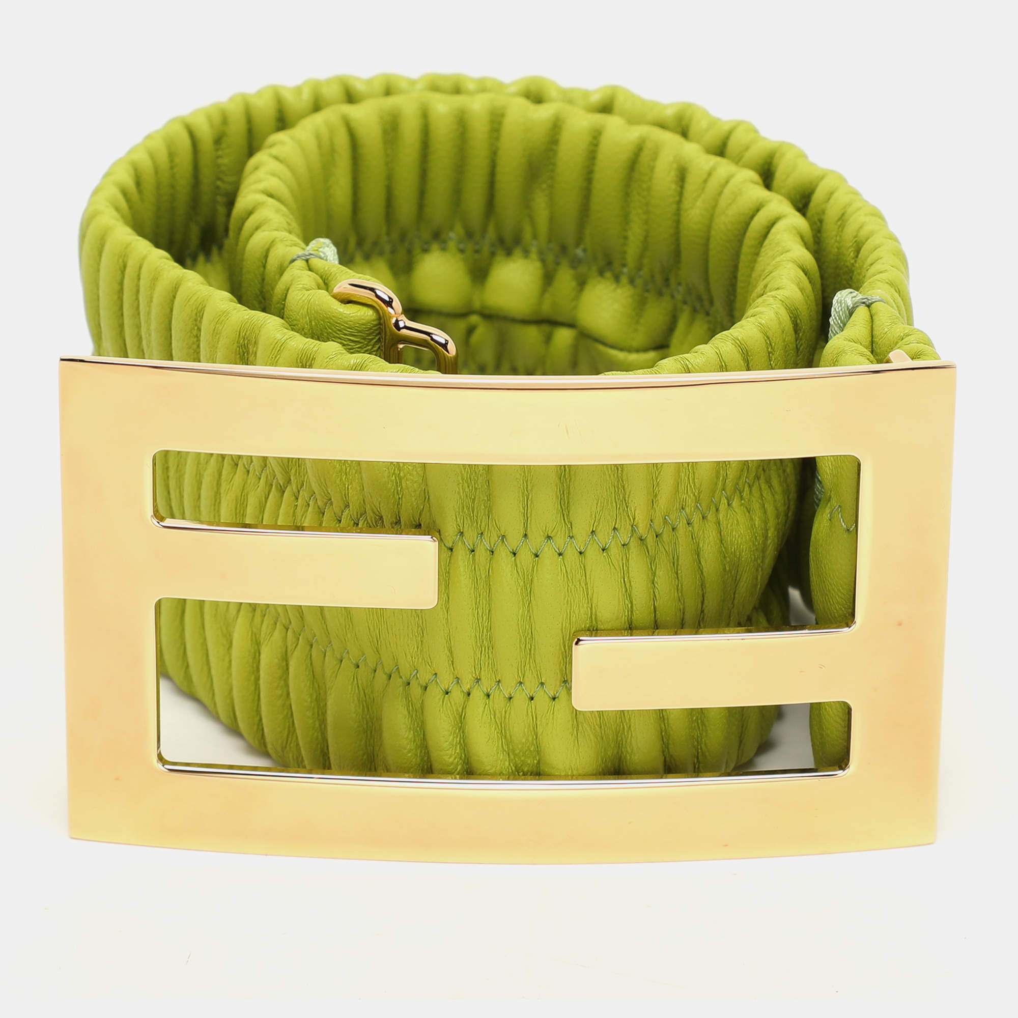 Pre Owned Fendi x Skims Green Leather Wide Waist Belt 65CM