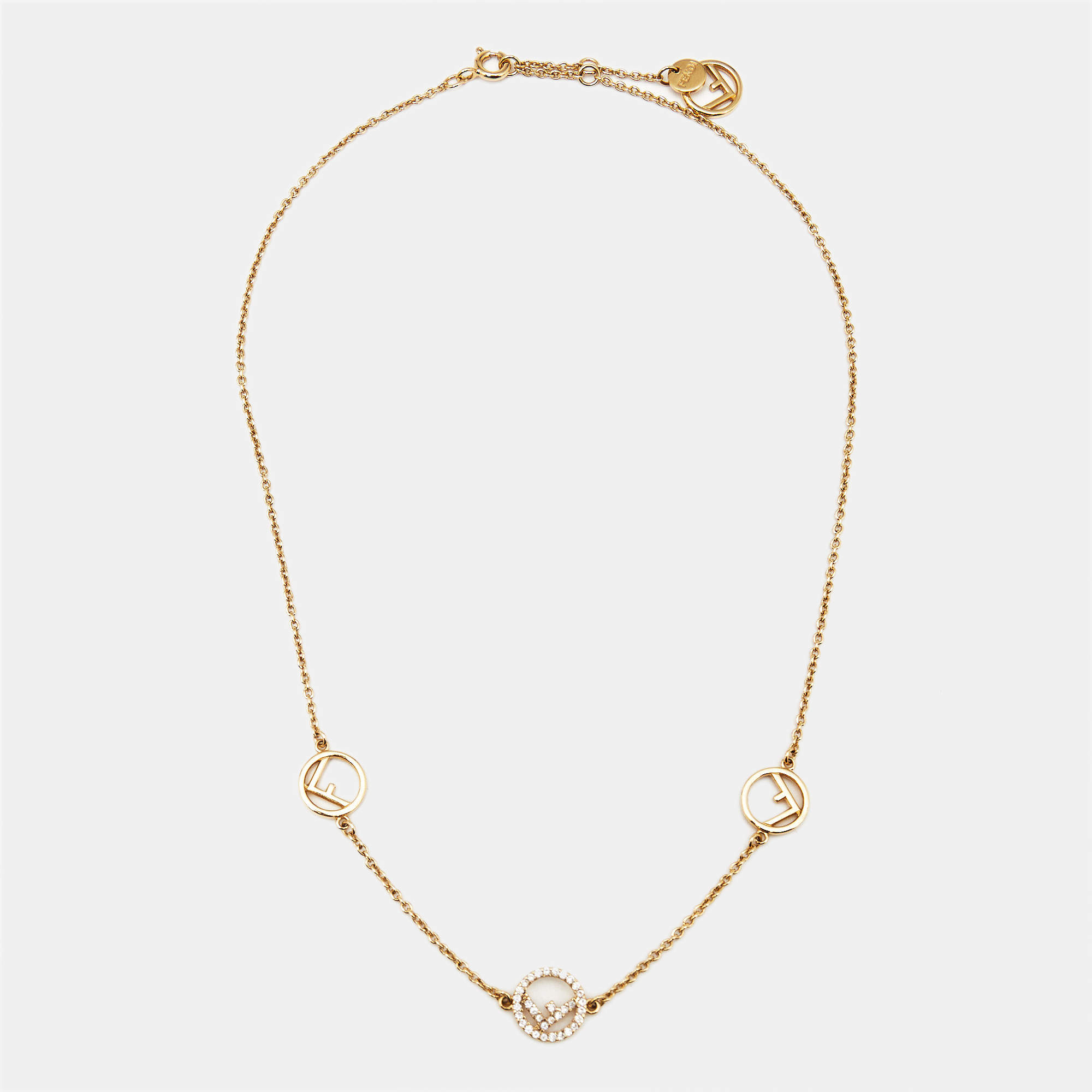 Pre Owned Fendi F Is Fendi Crystals Gold Tone Necklace