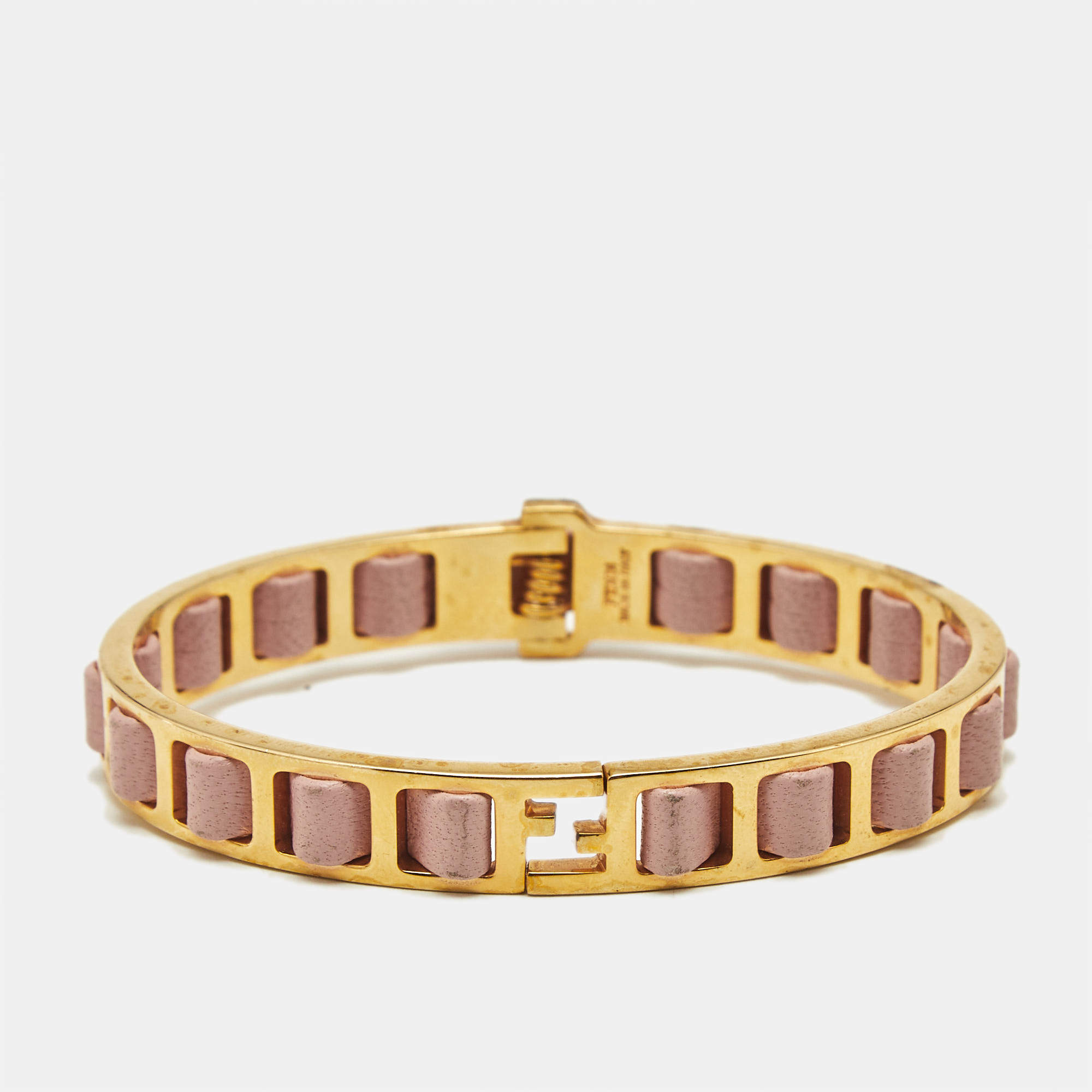 Fendi Fendista Pink Leather Gold Tone Bracelet M