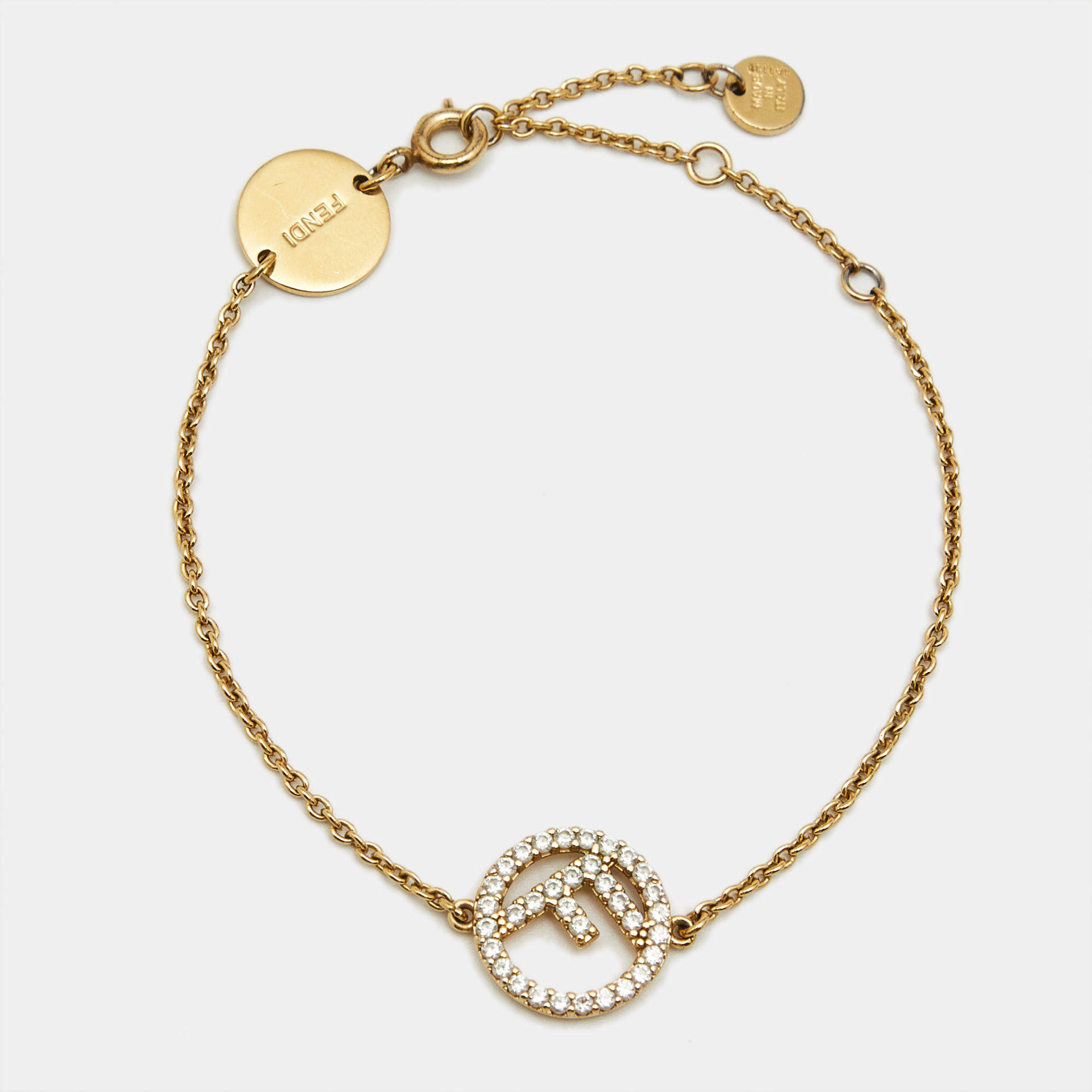 Pre Owned Fendi F is Fendi Crystal Gold Tone Bracelet