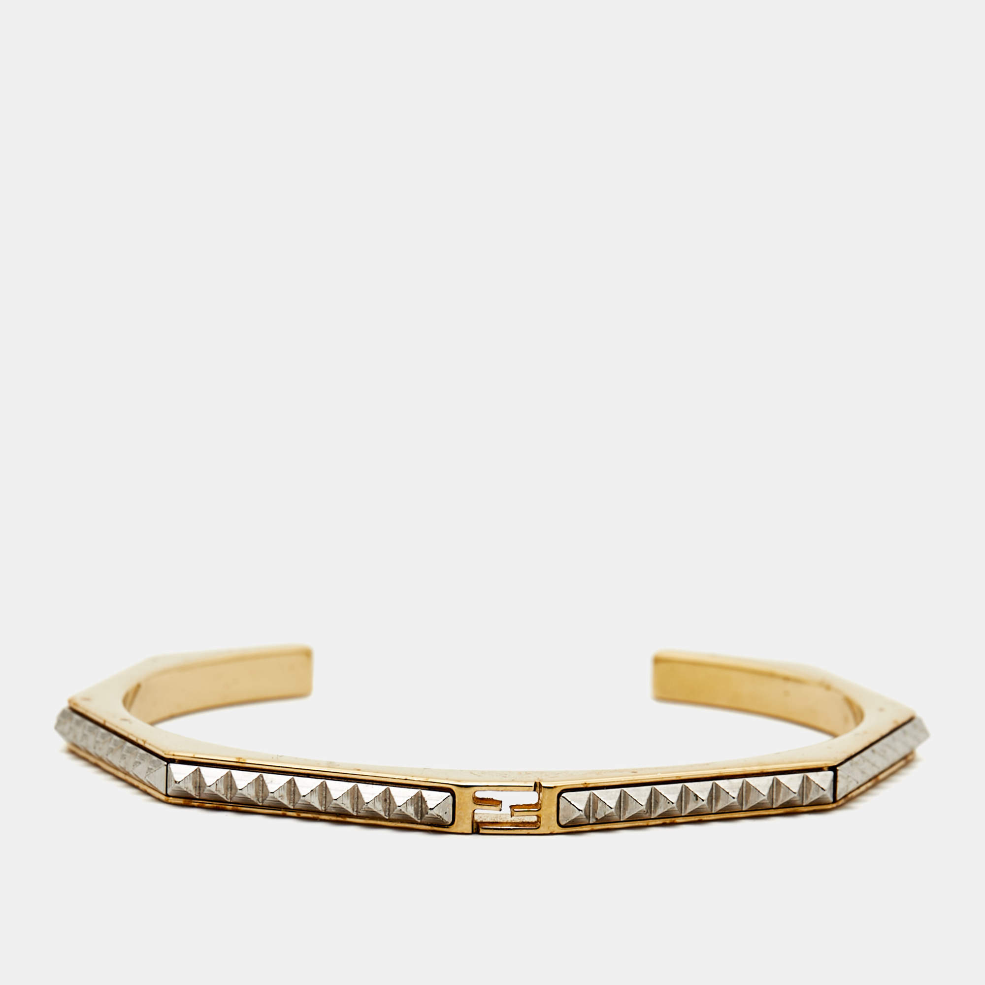 Fendi Baguette Two Tone Open Cuff Bracelet M 