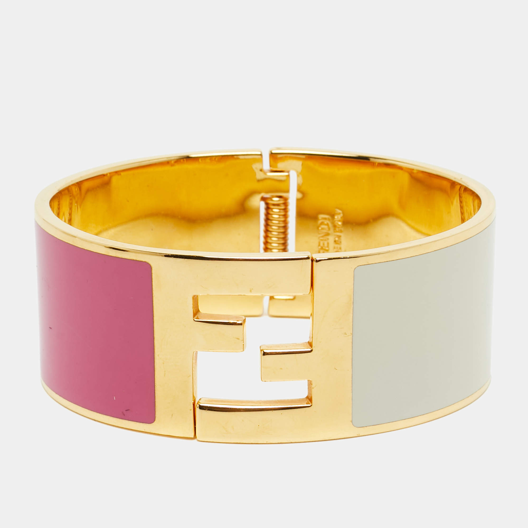 Fendi Fendista Bi-color Enamel Gold Tone Wide Bracelet S