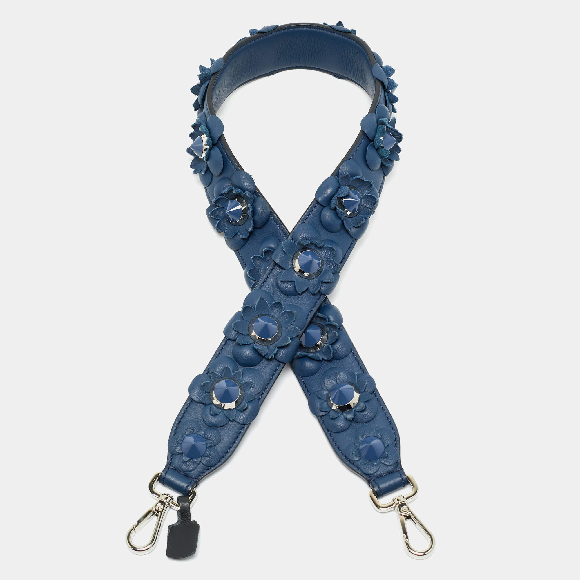 Pre Owned Fendi Blue Flowerland Leather Strap You Shoulder Strap