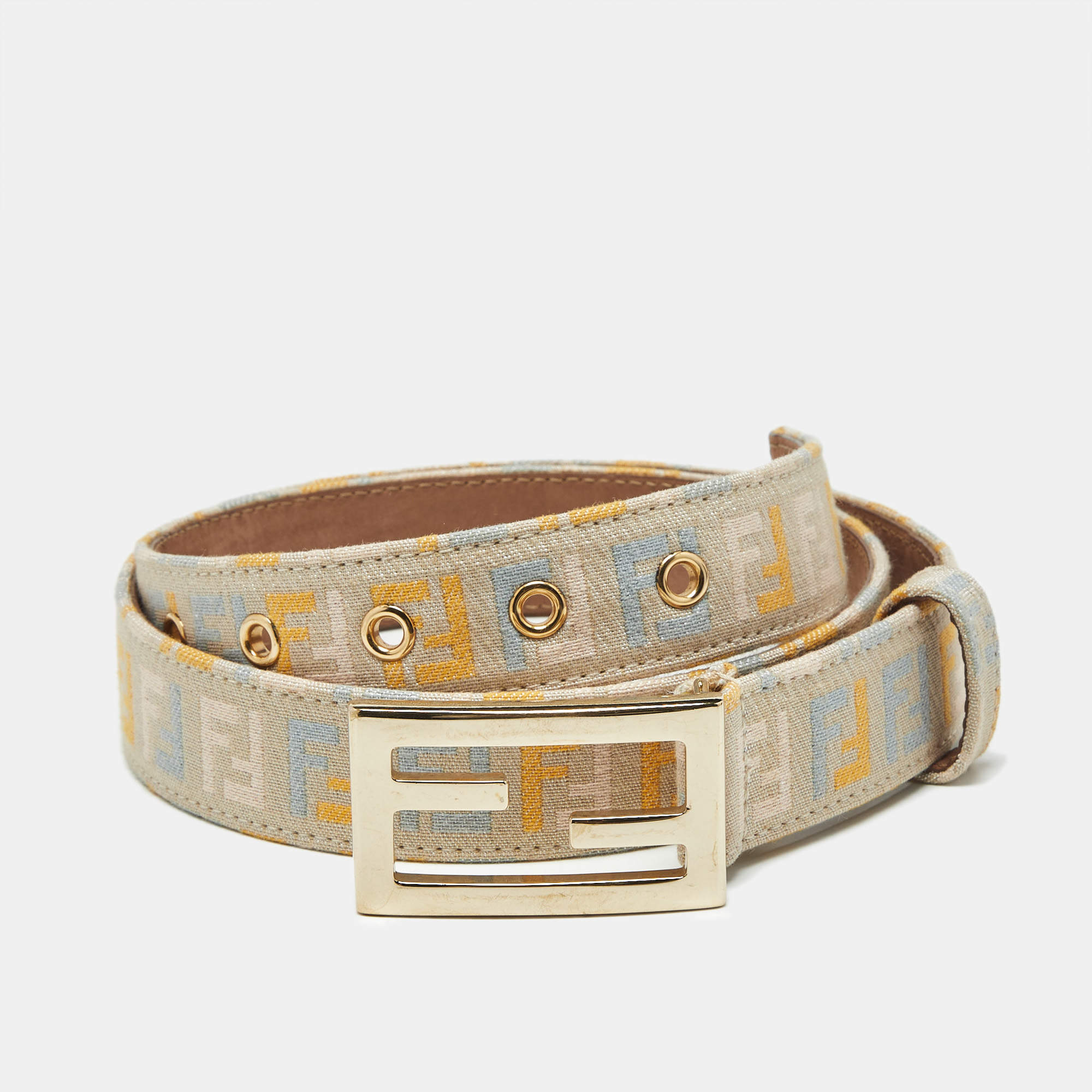 Pre Owned Fendi Multicolor Zucchino Canvas FF Buckle Belt 85 CM