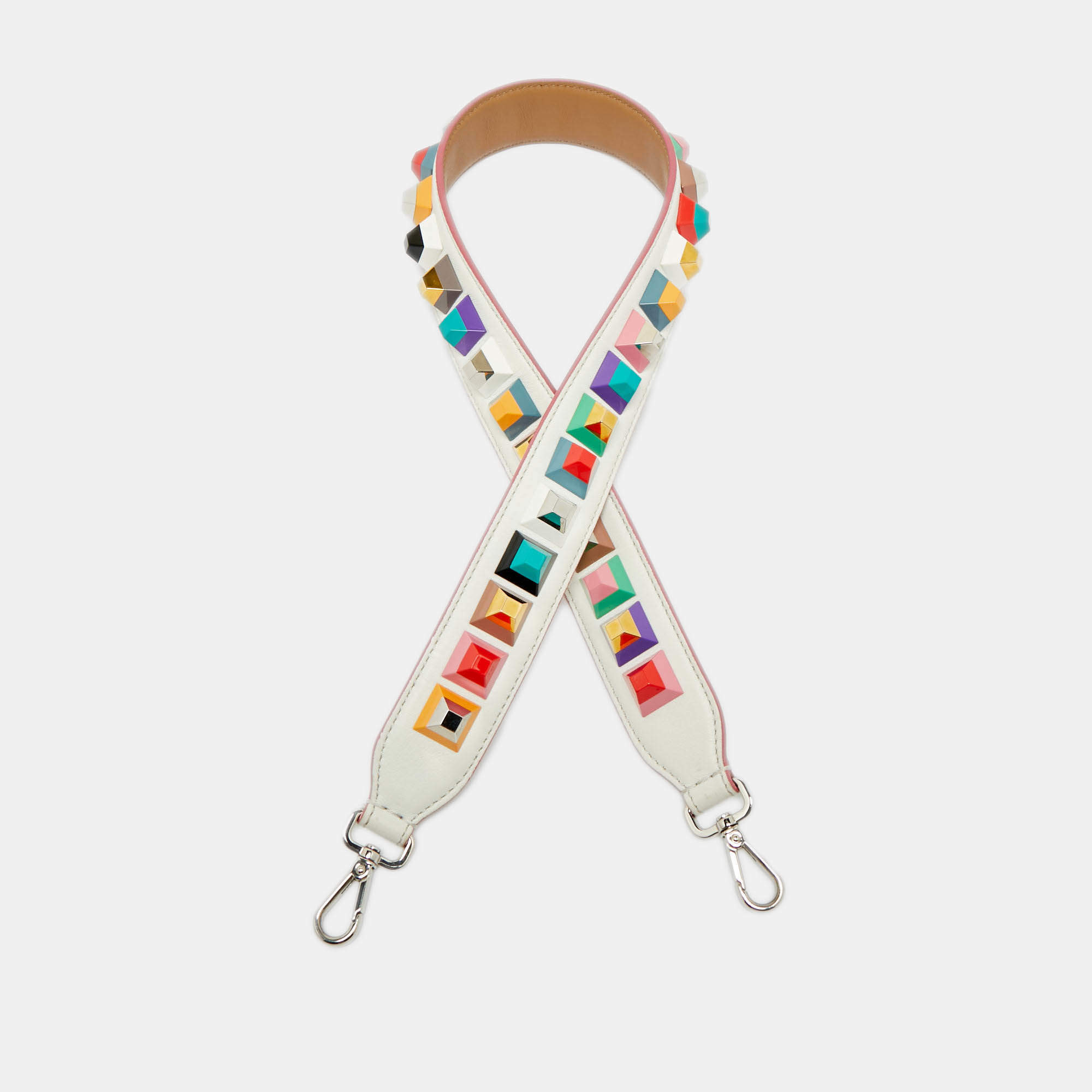 Pre Owned Fendi Multicolor Leather Studded Strap You Shoulder Bag Strap