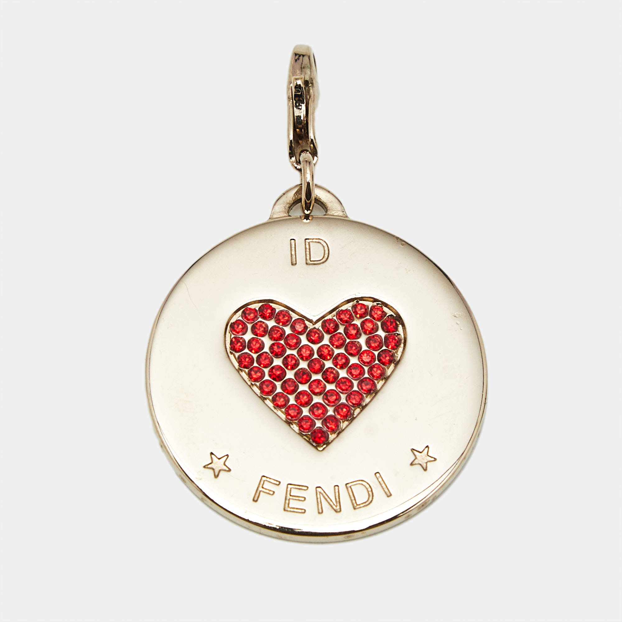 Pre Owned Fendi  Identification Heart Crytslas Gold Tone Charm