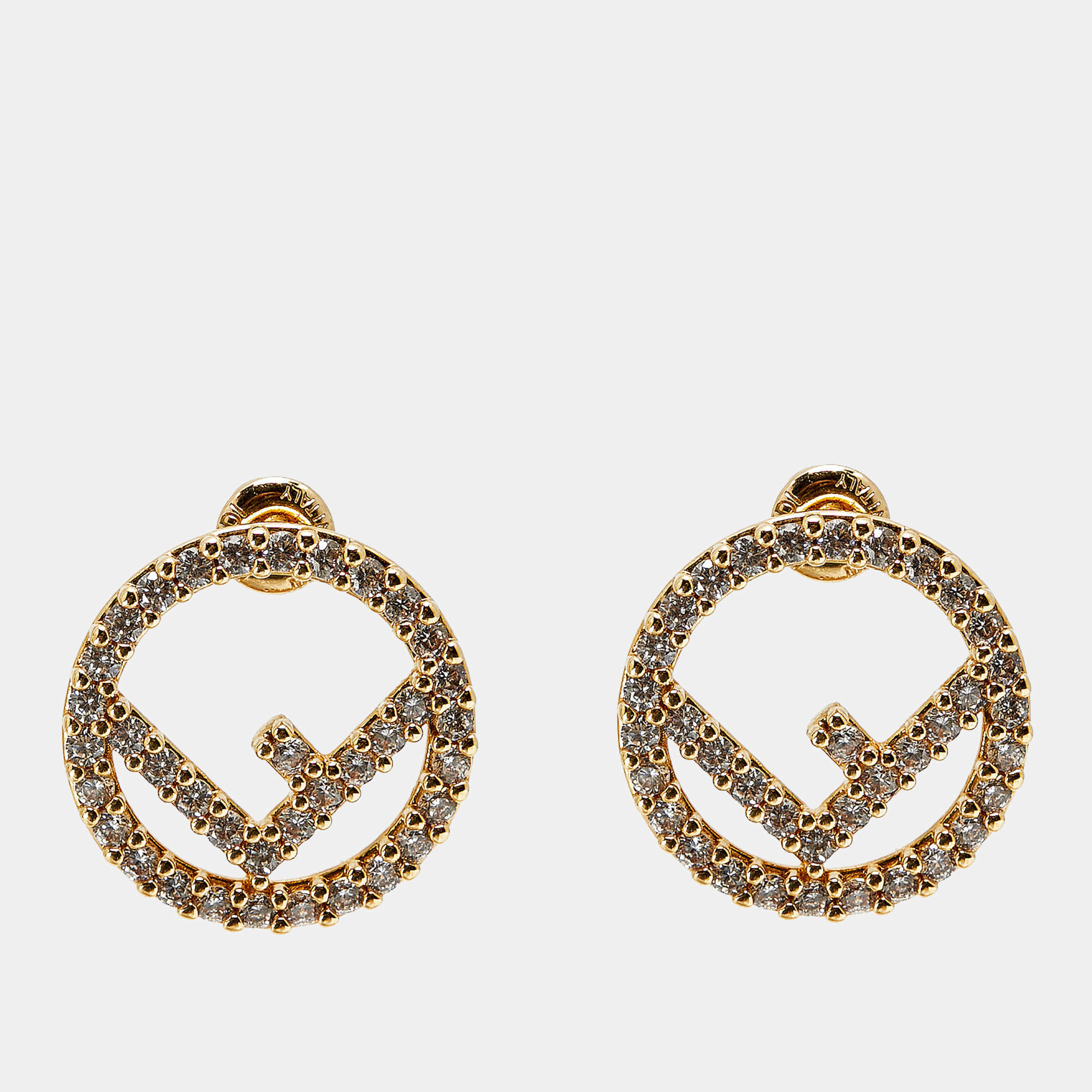 Pre Owned Fendi F is Fendi Crystal Gold Tone Stud Earrings