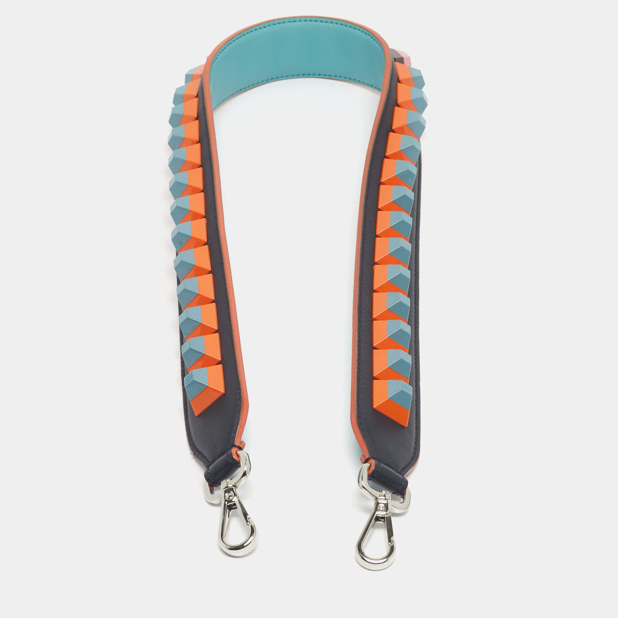 Pre Owned Fendi Black/Orange Leather Studded Strap You Shoulder Bag Strap