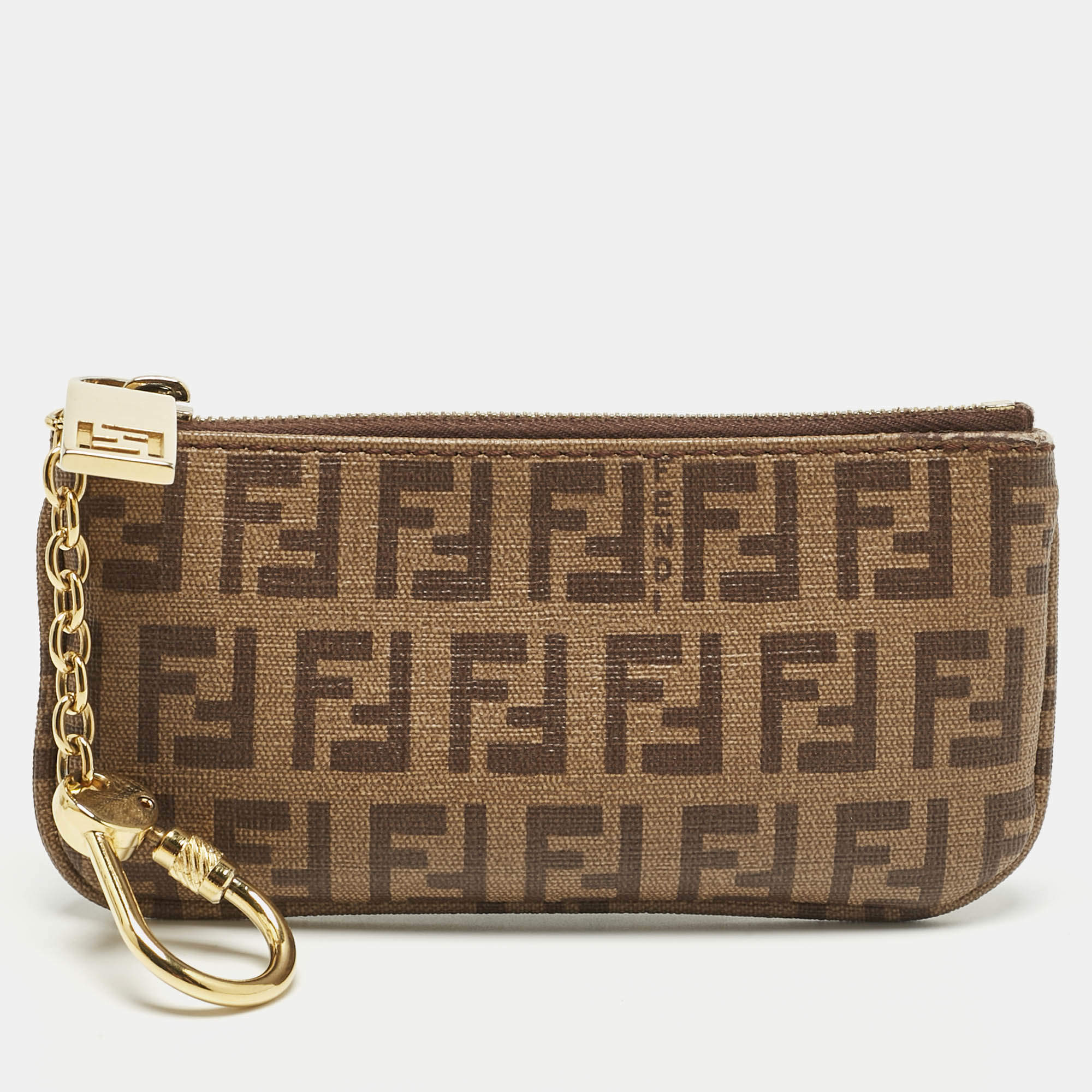 مملوكة مسبقًا محفظة سلسلة مفاتيح فاندي كانفاس منقوش بيج محَمي