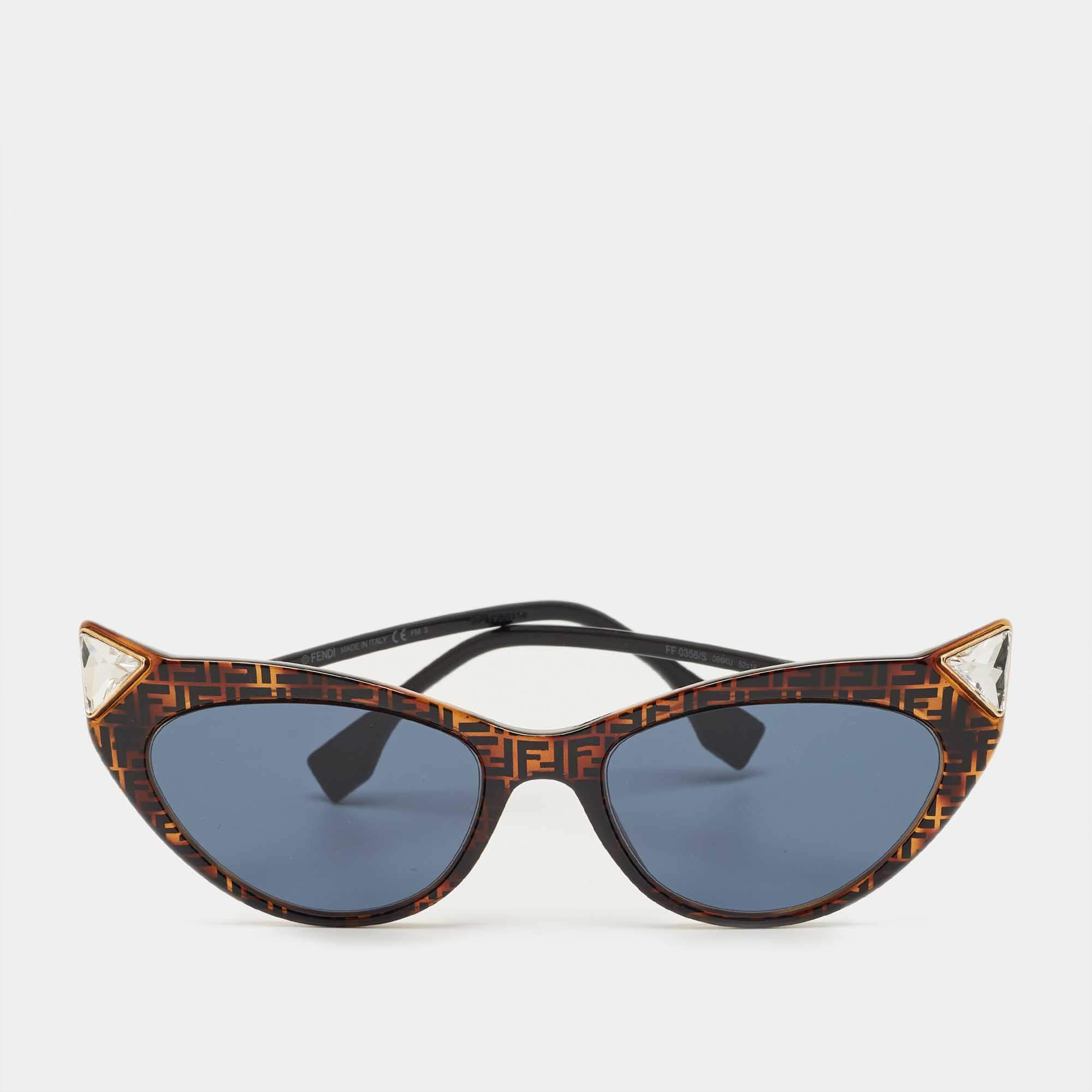 مملوكة مسبقًا نظارة شمسية فندي FF0356/S سوداء/بنية عين القطة كريستال