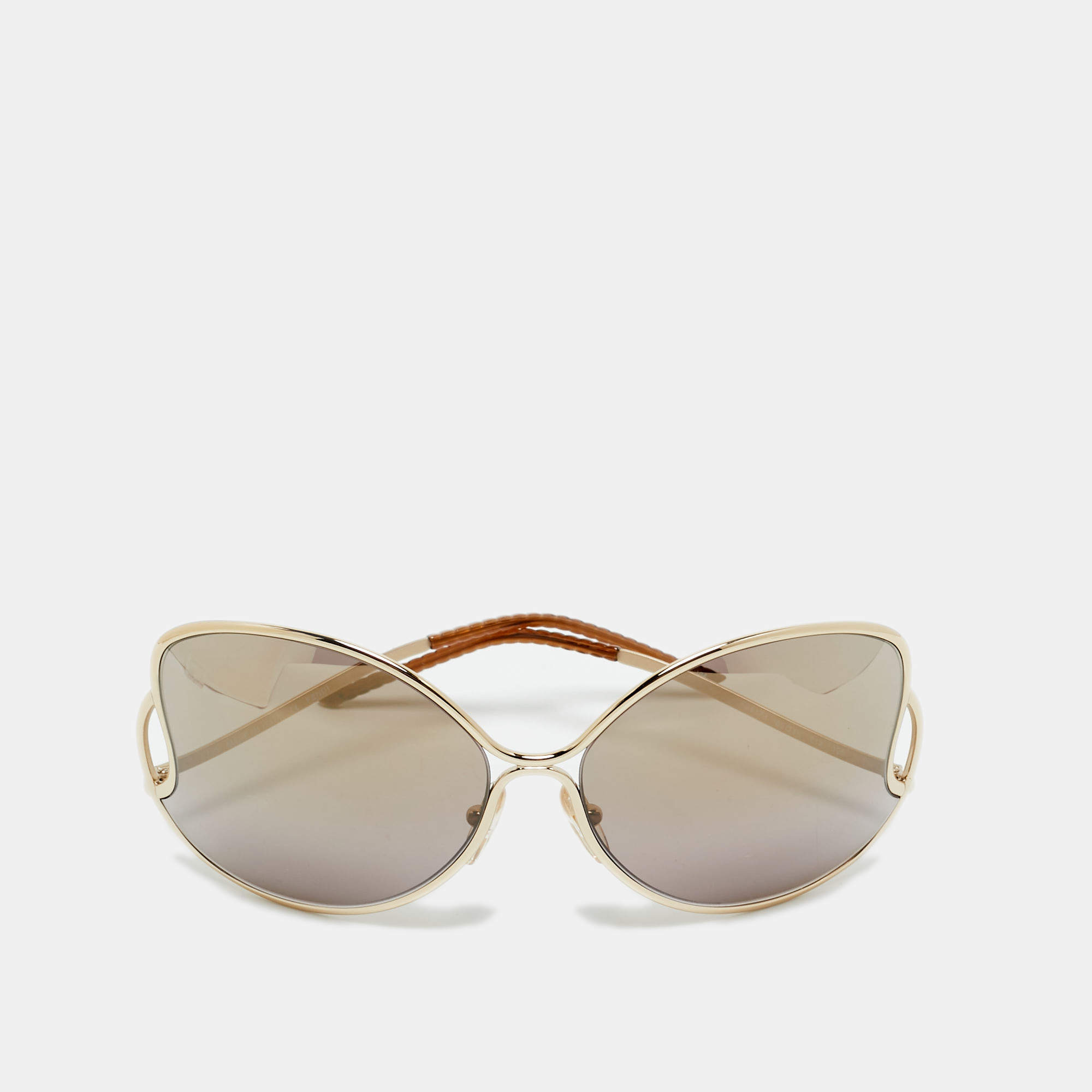 Pre Owned Fendi Brown/Gold Tone FS5178 Oversized Sunglasses