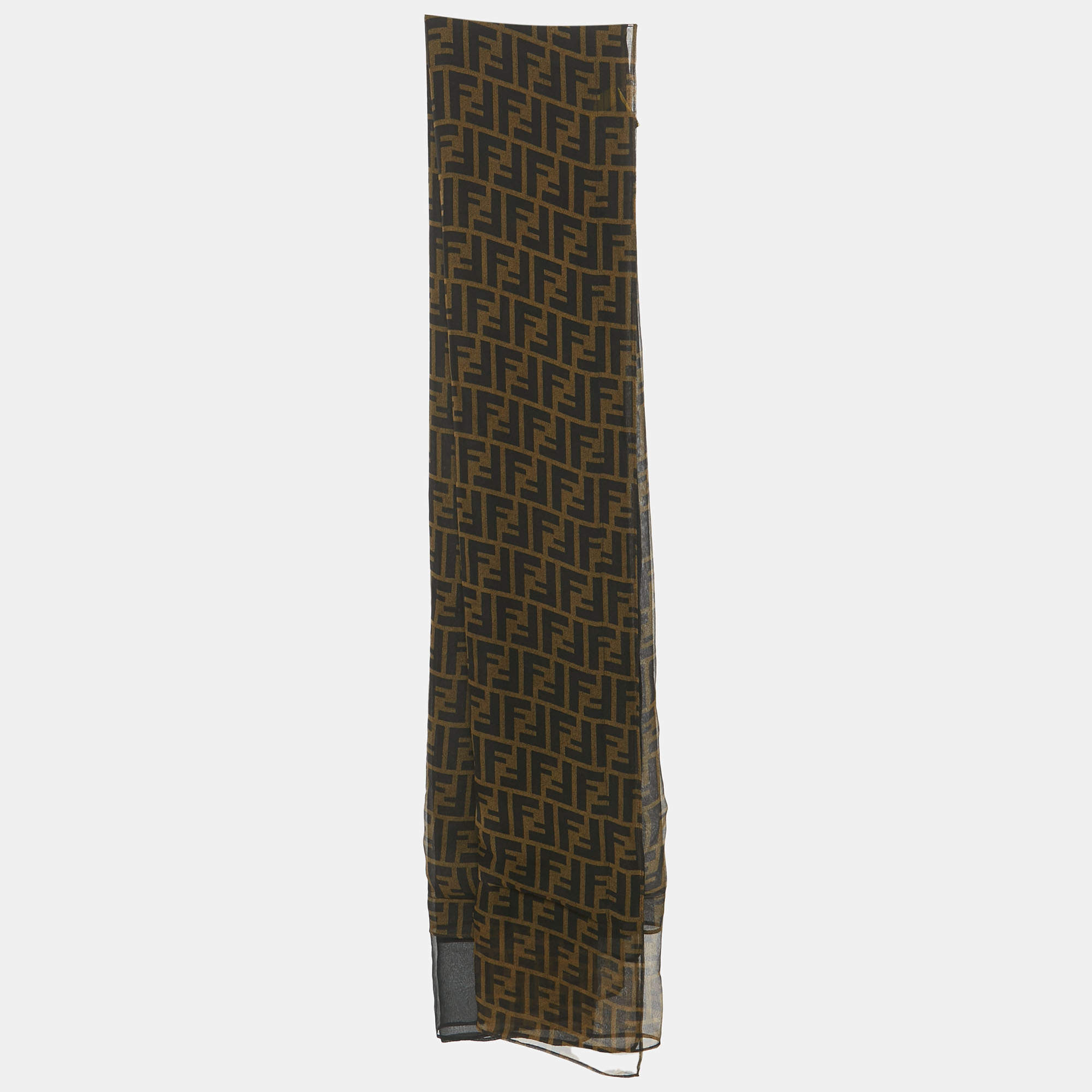 Pre Owned Fendi Brown Zucca Silk Layered Scarf 