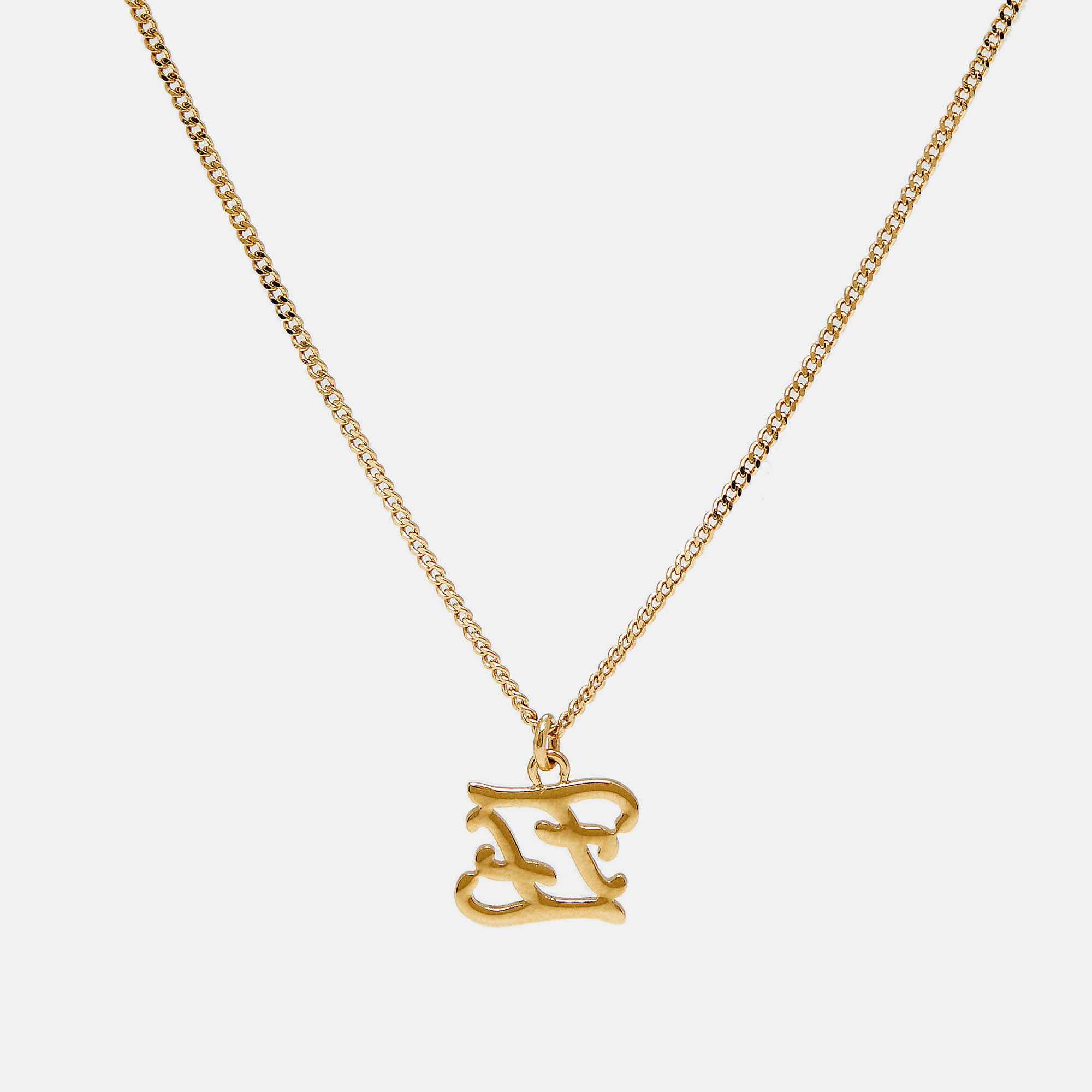 Pre Owned Fendi Karligraphy FF Gold Tone Necklace