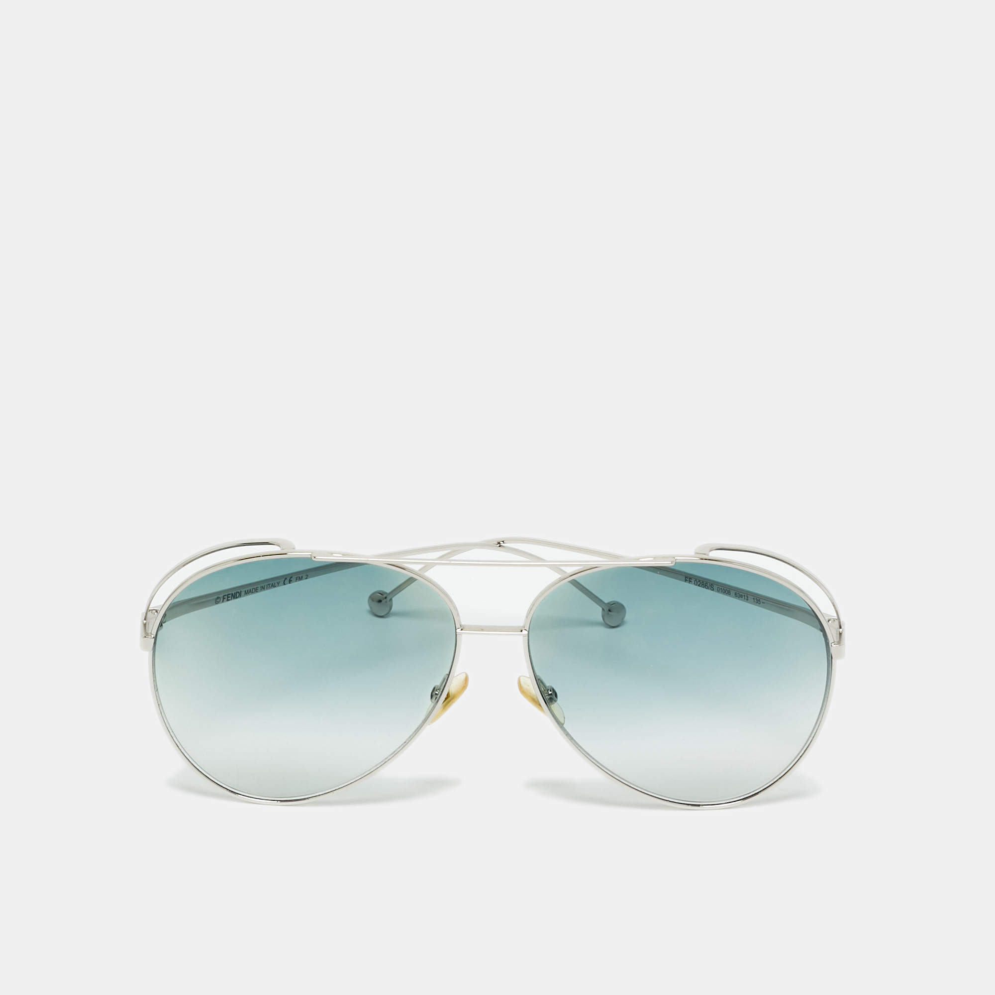 Pre Owned Fendi Green/Silver Tone Gradient FF0286/S Aviator Sunglasses