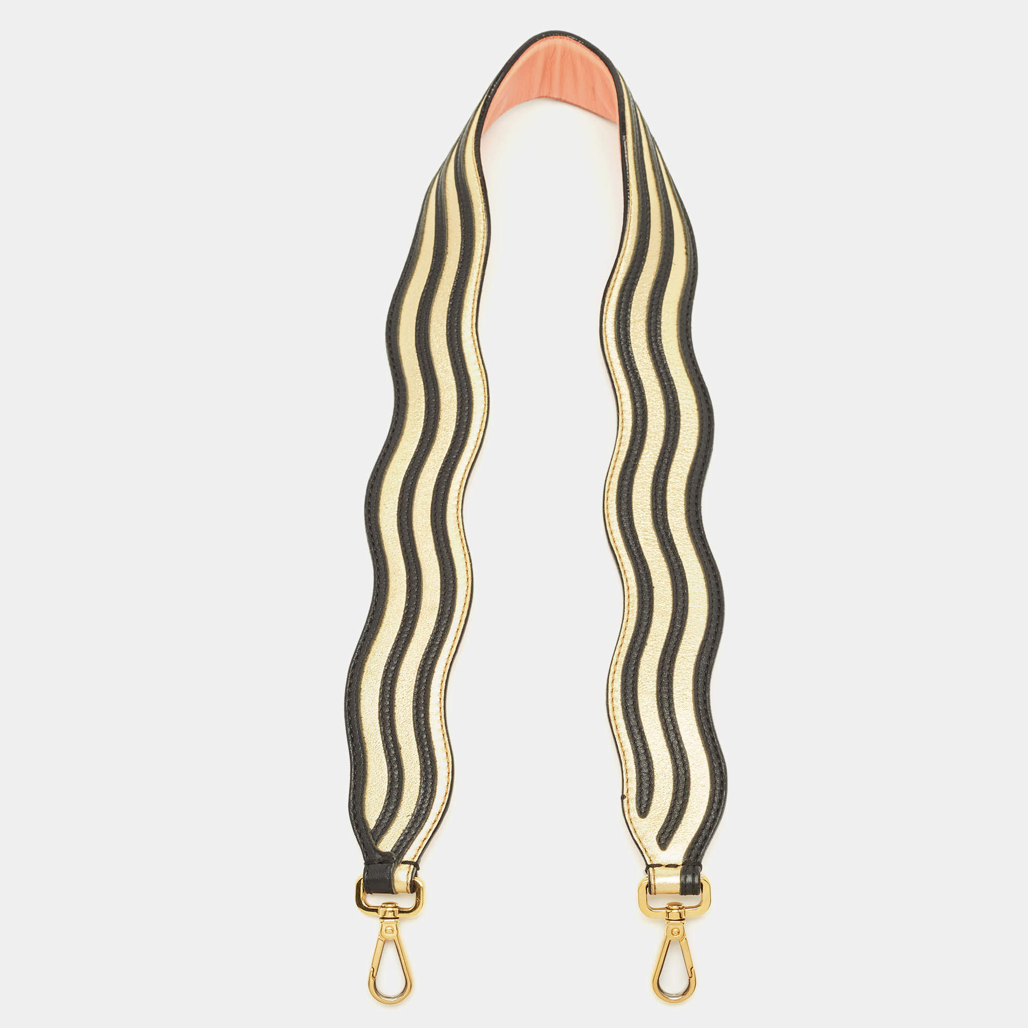 مملوكة مسبقًا Fendi Wave Stripe Bag Shoulder Strap Gold/Black Leather