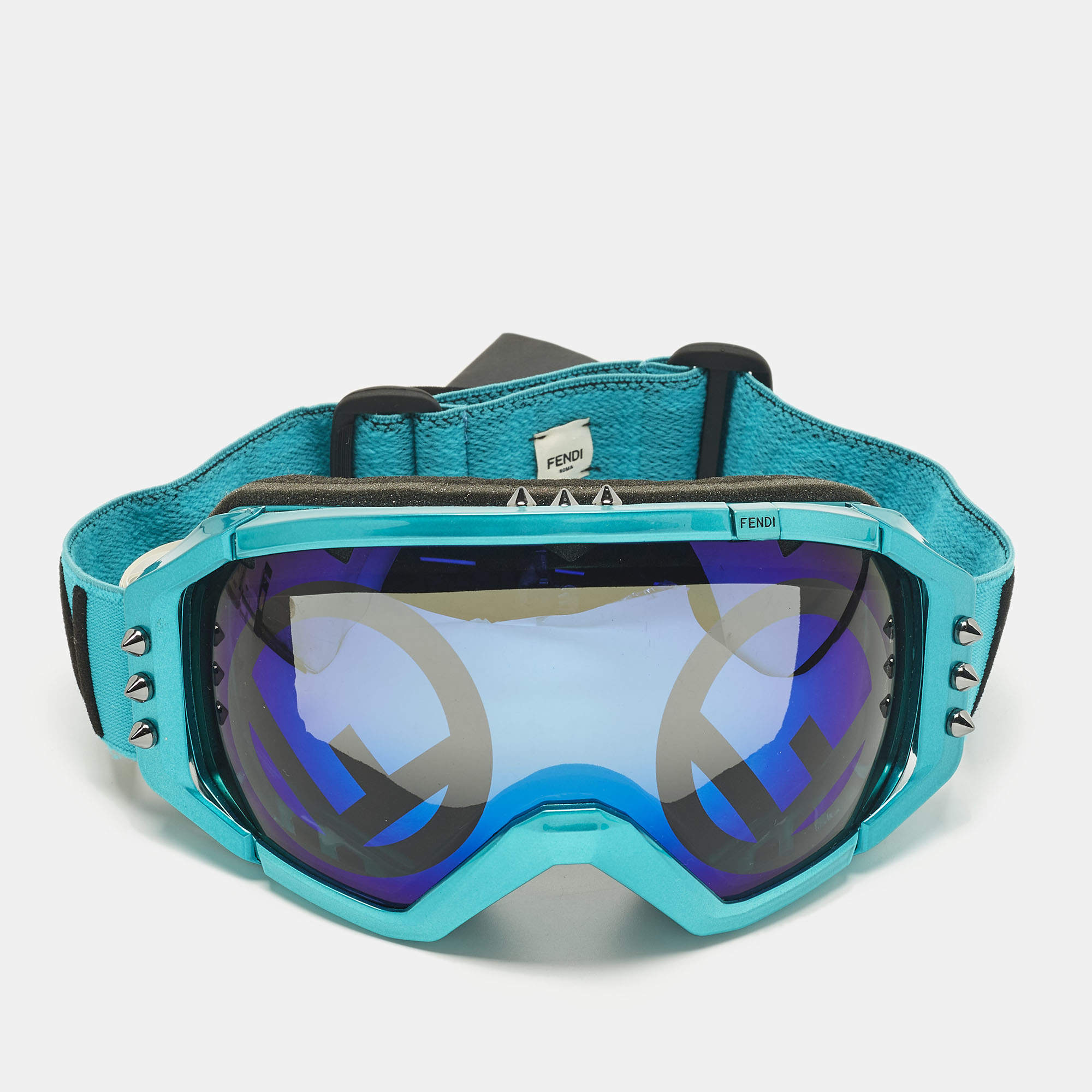 Pre Owned Fendi Teal Green/Black FAH029 Studded Ski Goggles