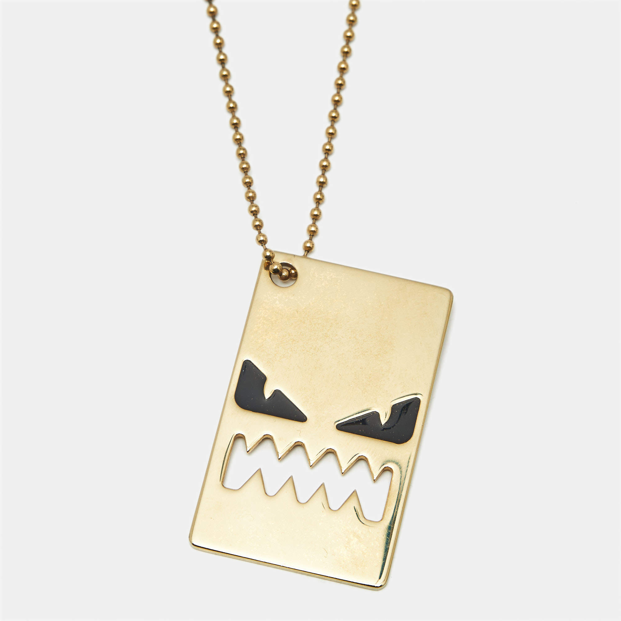 مملوكة مسبقًا Fendi Monster Enamel Gold Tone Tag Necklace