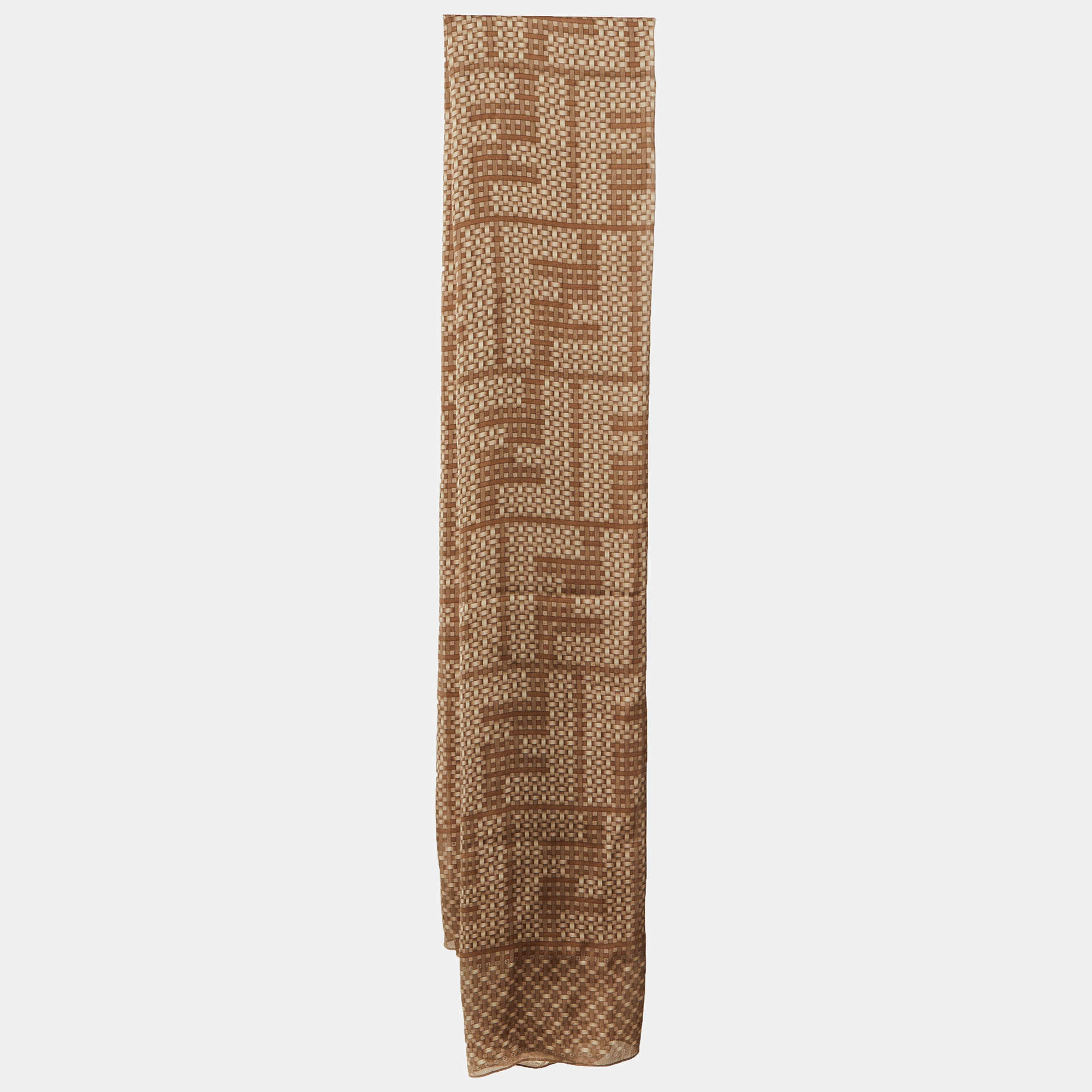Pre Owned Fendi Brown FF Interlace Print Silk Stole