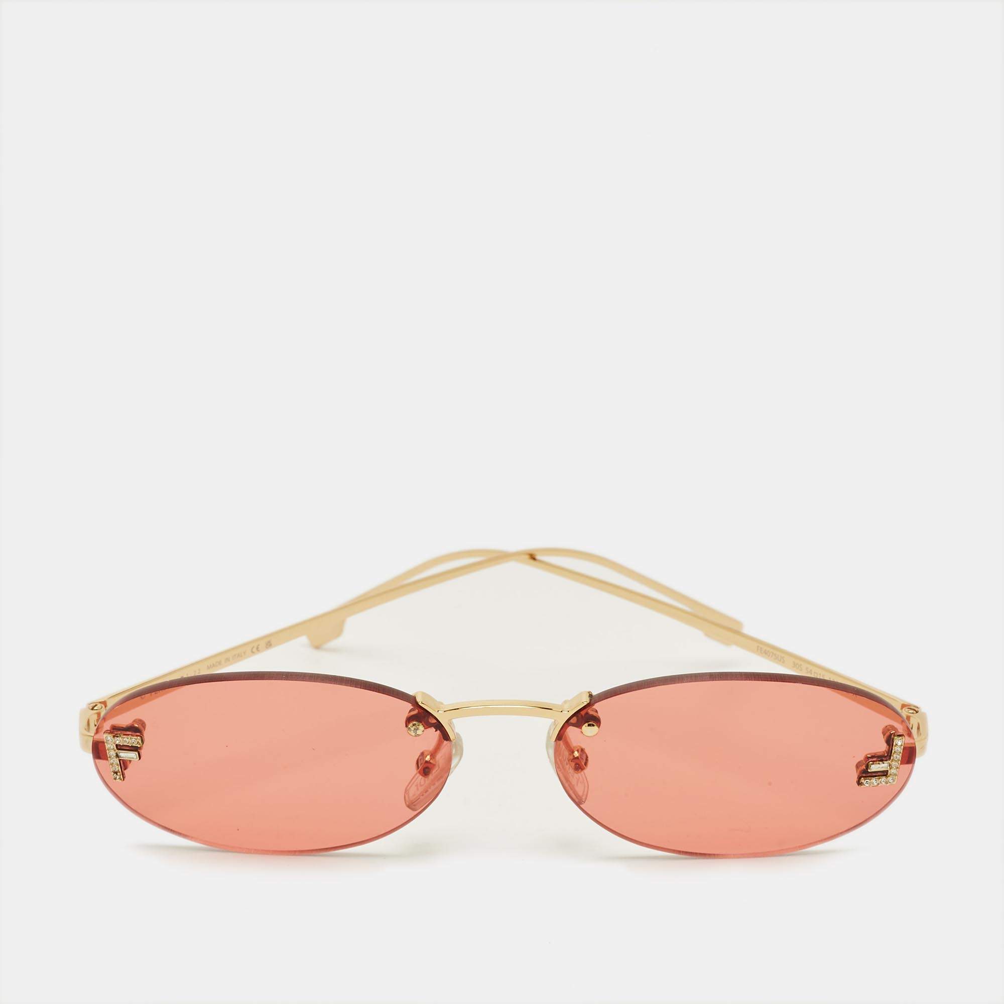 مملوكة مسبقًا Fendi Orange/Gold Tone FF4075US FF Crystal Oval Sunglasses