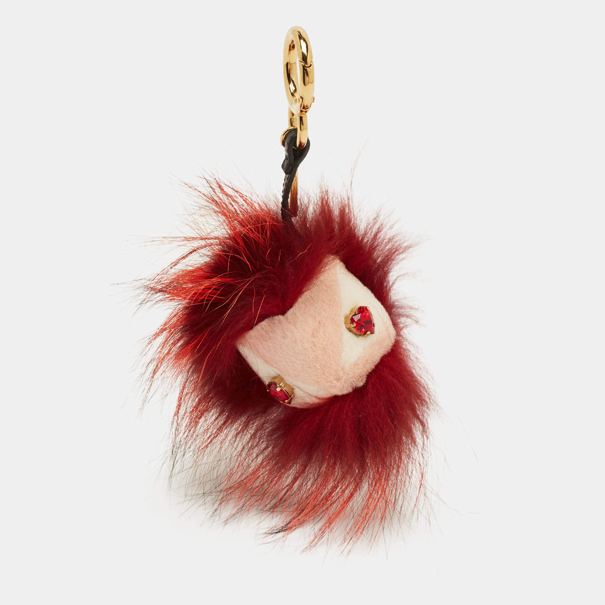 مملوكة مسبقًا Fendi Crystal Eye Cube Monster Red Fox Fur and Leather Bag Charm