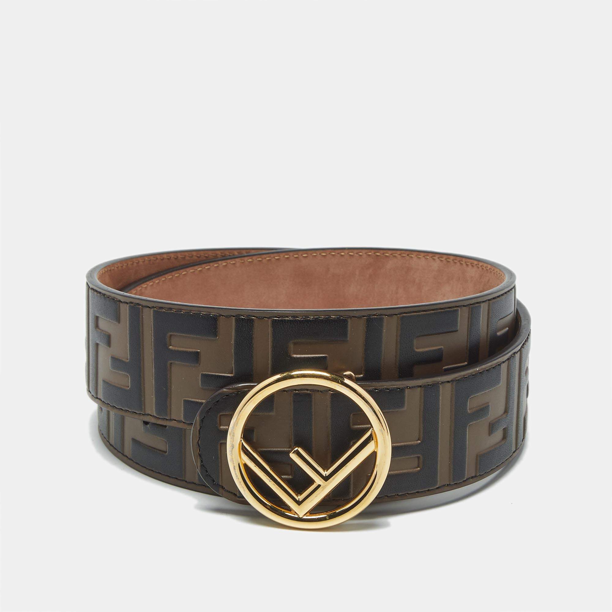 مملوكة مسبقًا حزام فندي إف إيز فندي جلد منقوش زوكا بني 90 سم